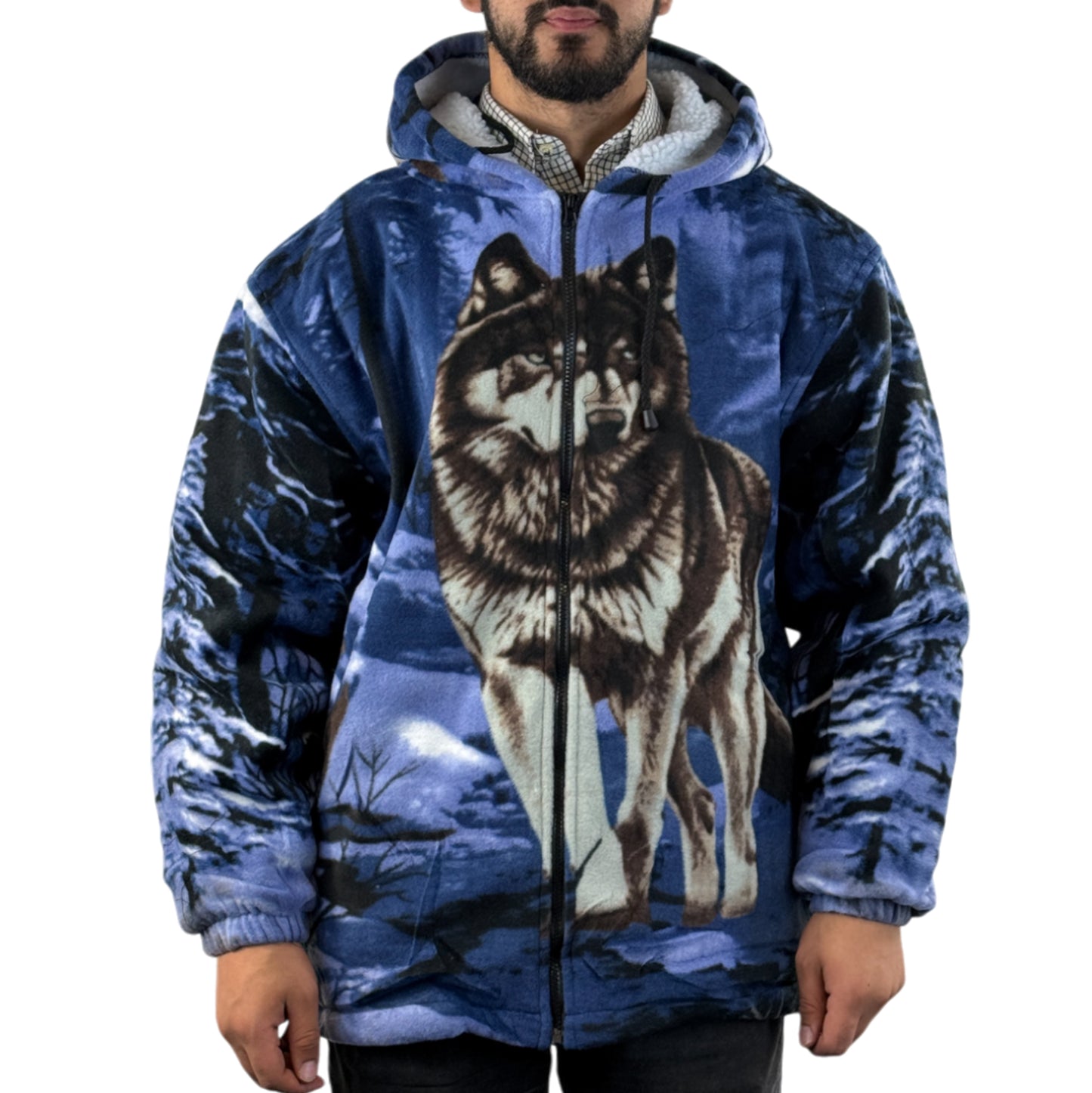 Adults Wolf Dog Cat Animal Print Sherpa Fleece Jacket