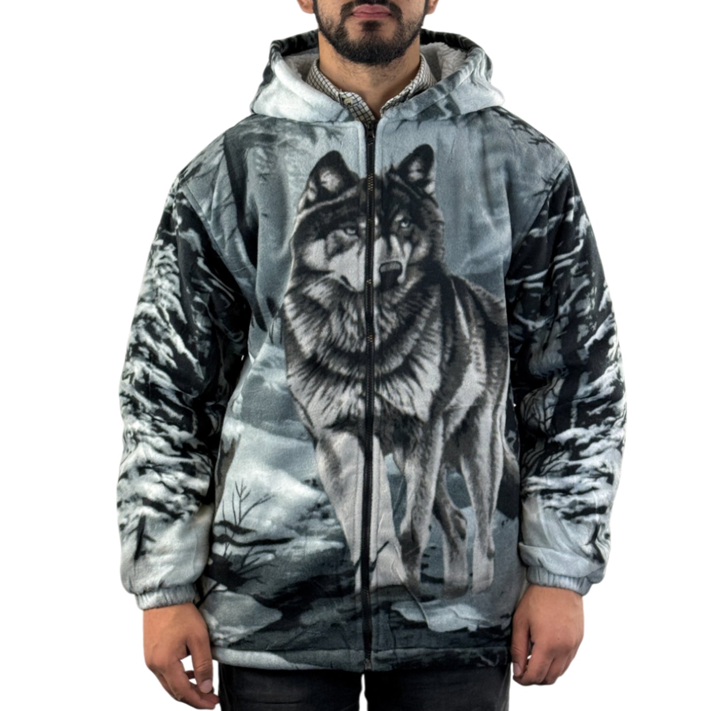 Adults Wolf Dog Cat Animal Print Sherpa Fleece Jacket