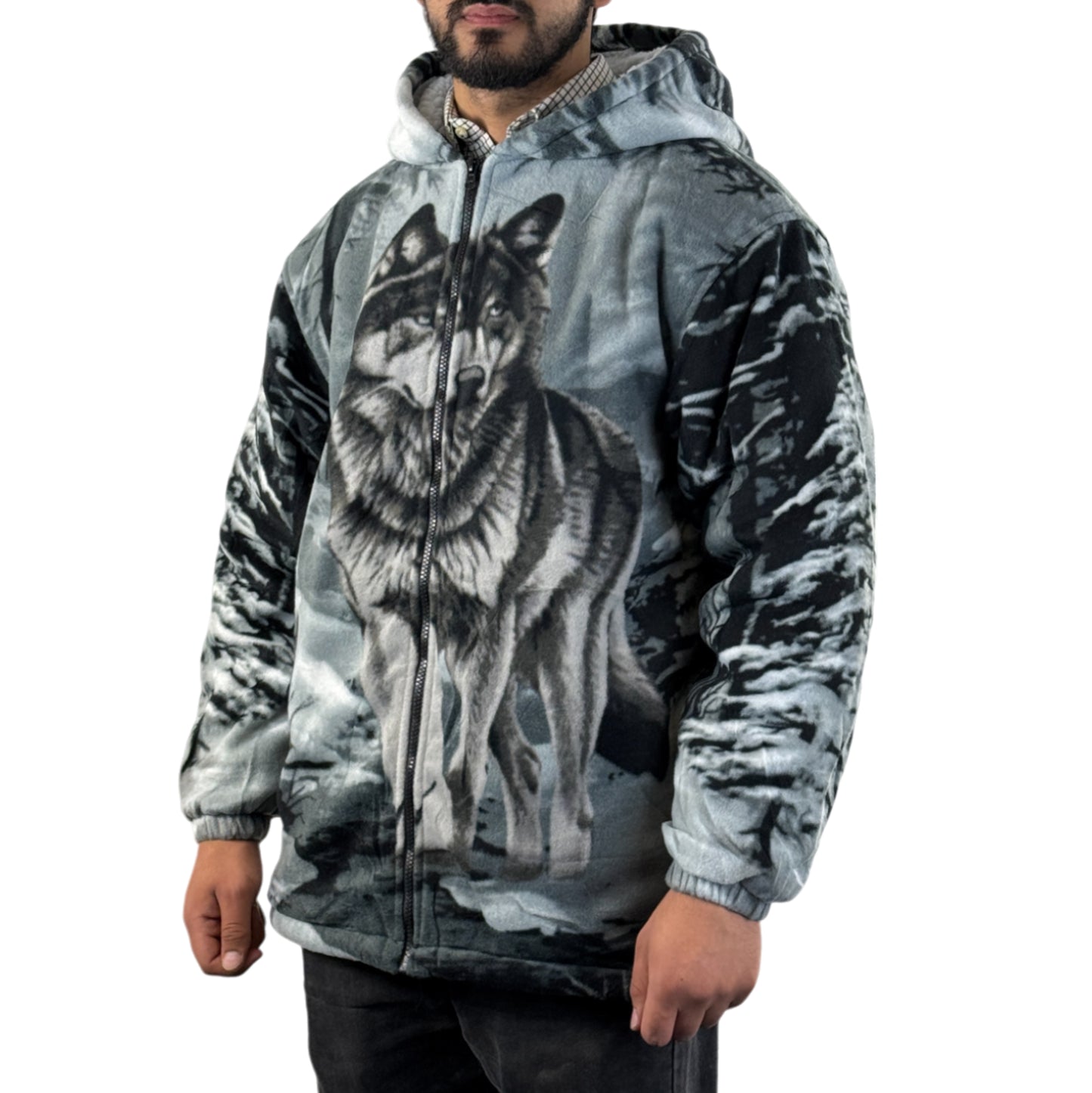 Adults Wolf Dog Cat Animal Print Sherpa Fleece Jacket