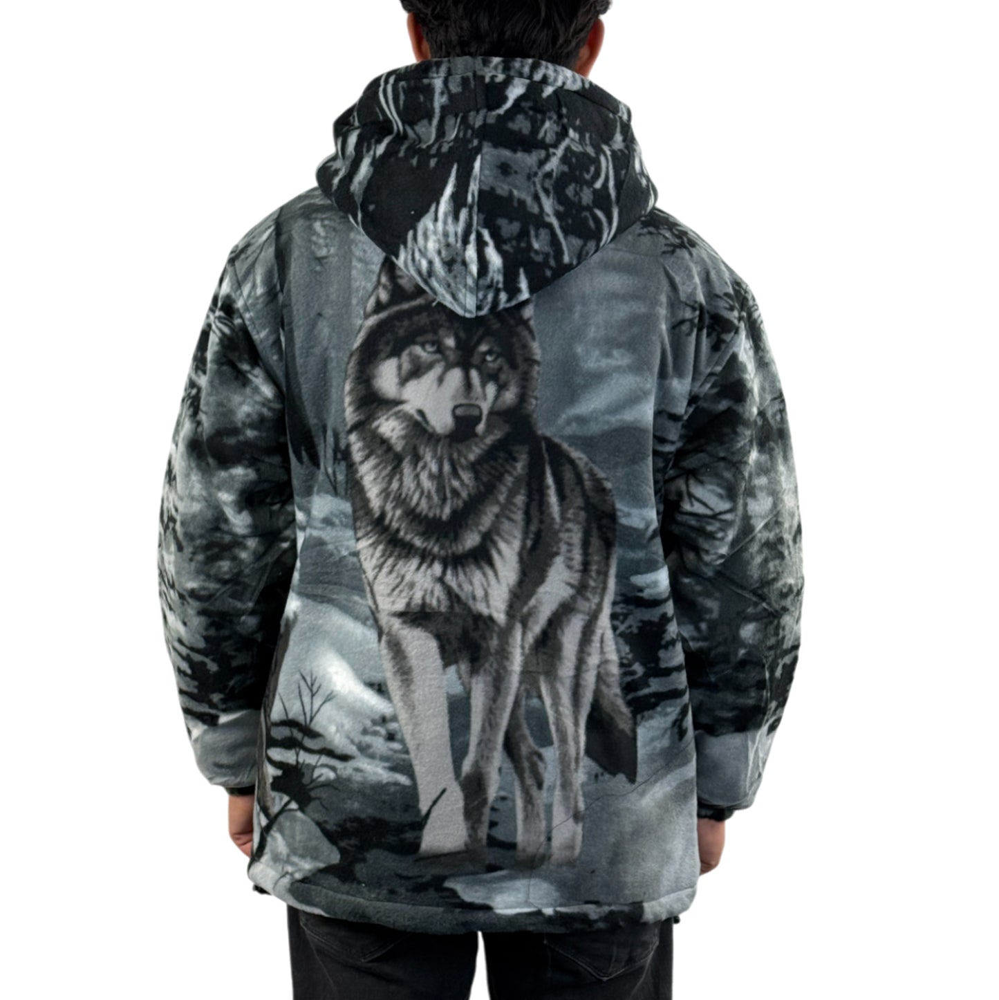 Adults Wolf Dog Cat Animal Print Sherpa Fleece Jacket