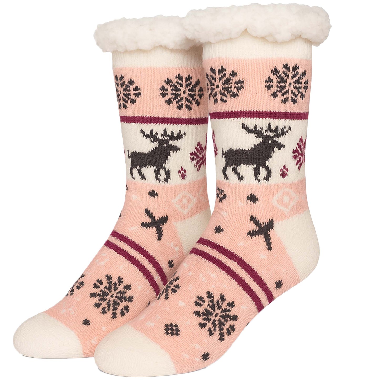 Womens Winter Warm Fur Lined Non-Slip Lounge Socks