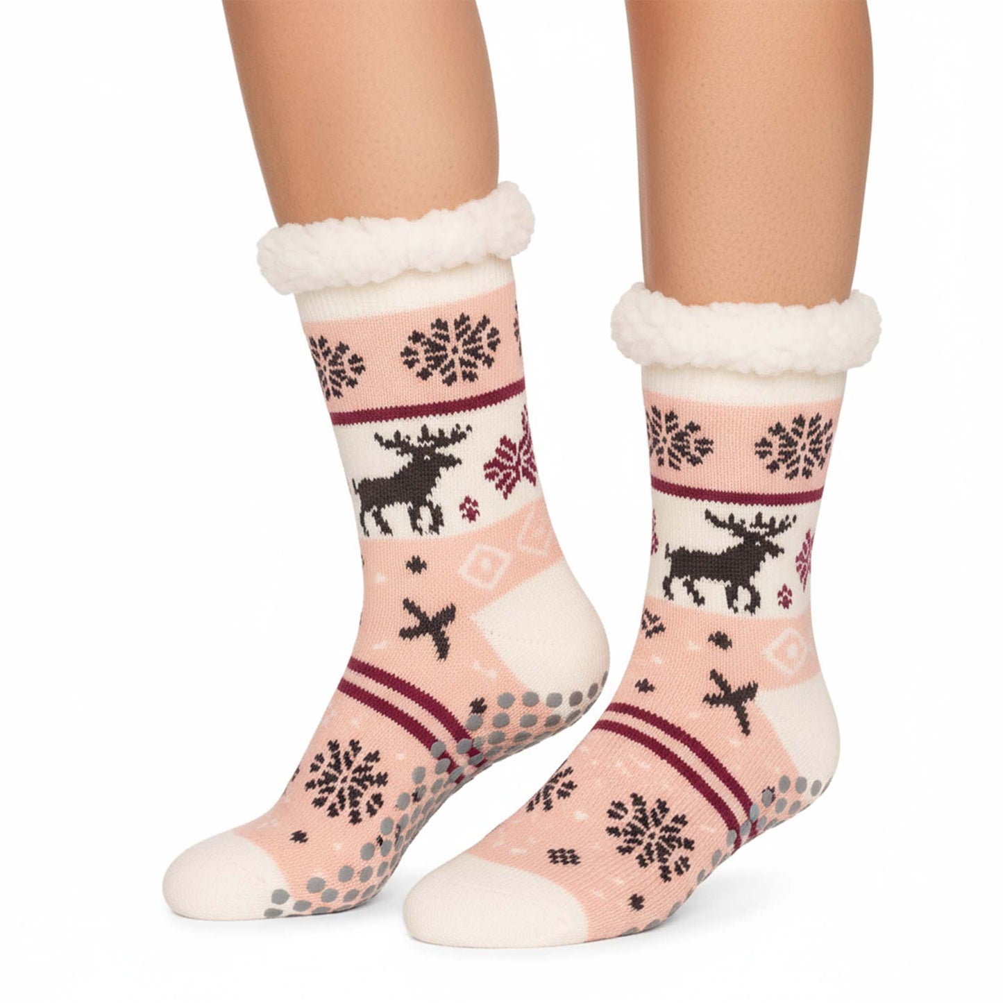 Womens Winter Warm Fur Lined Non-Slip Lounge Socks