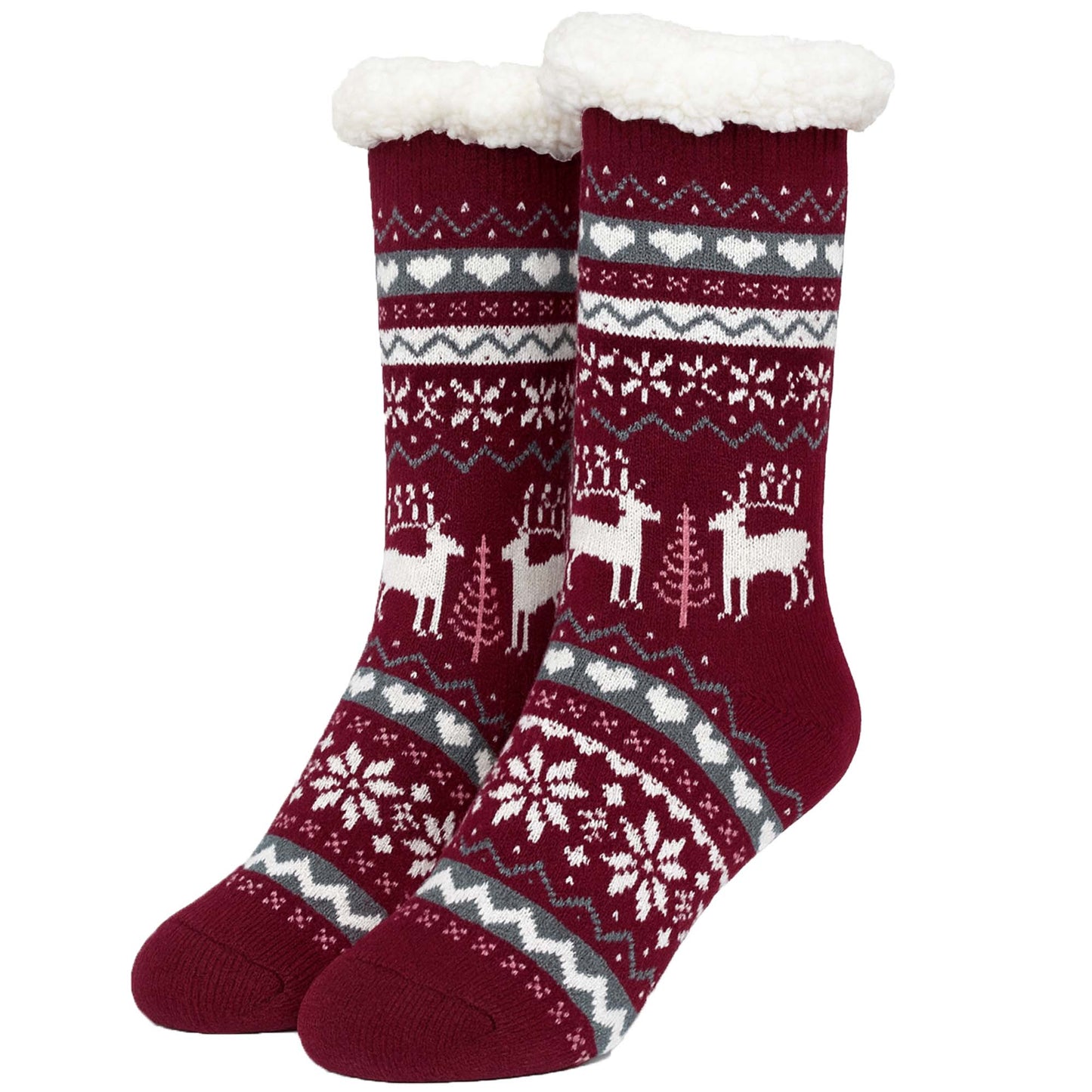 Womens Winter Warm Fur Lined Non-Slip Lounge Socks
