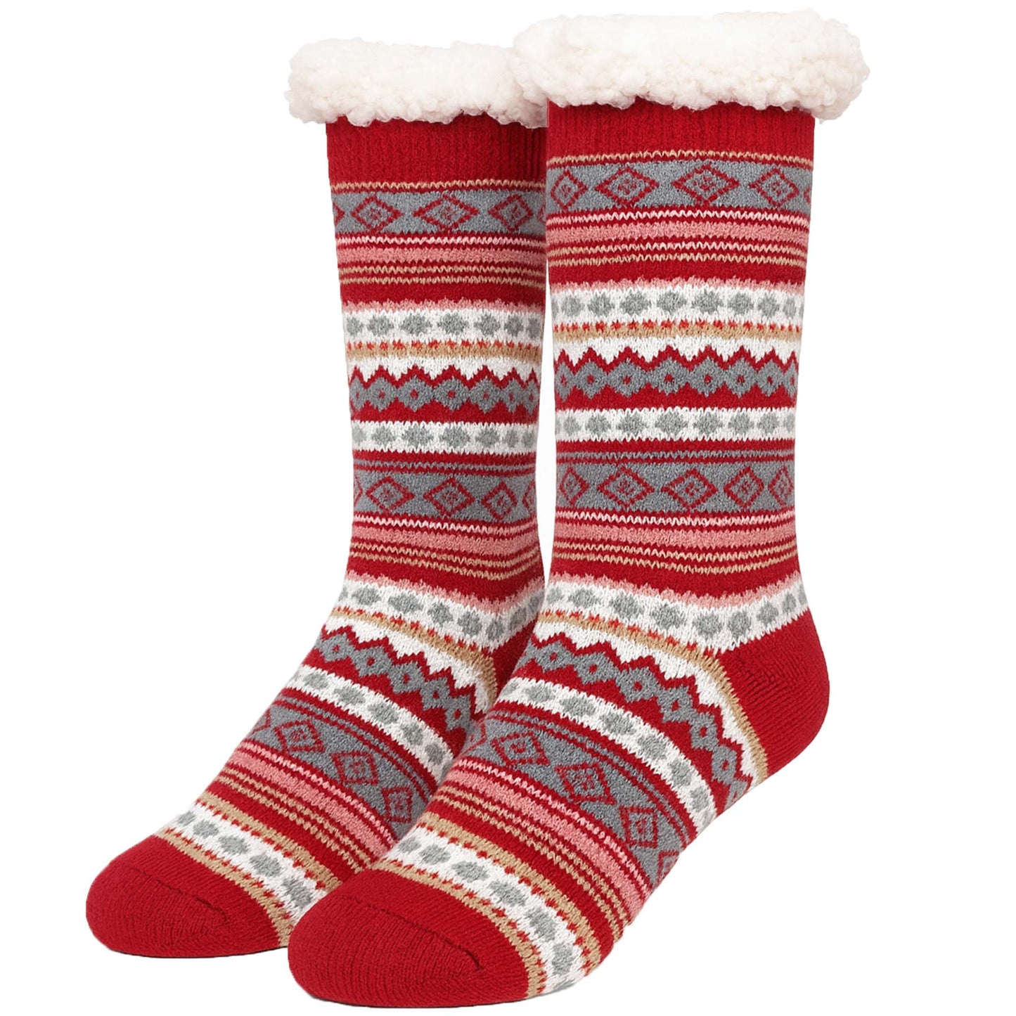 Womens Winter Warm Fur Lined Non-Slip Lounge Socks