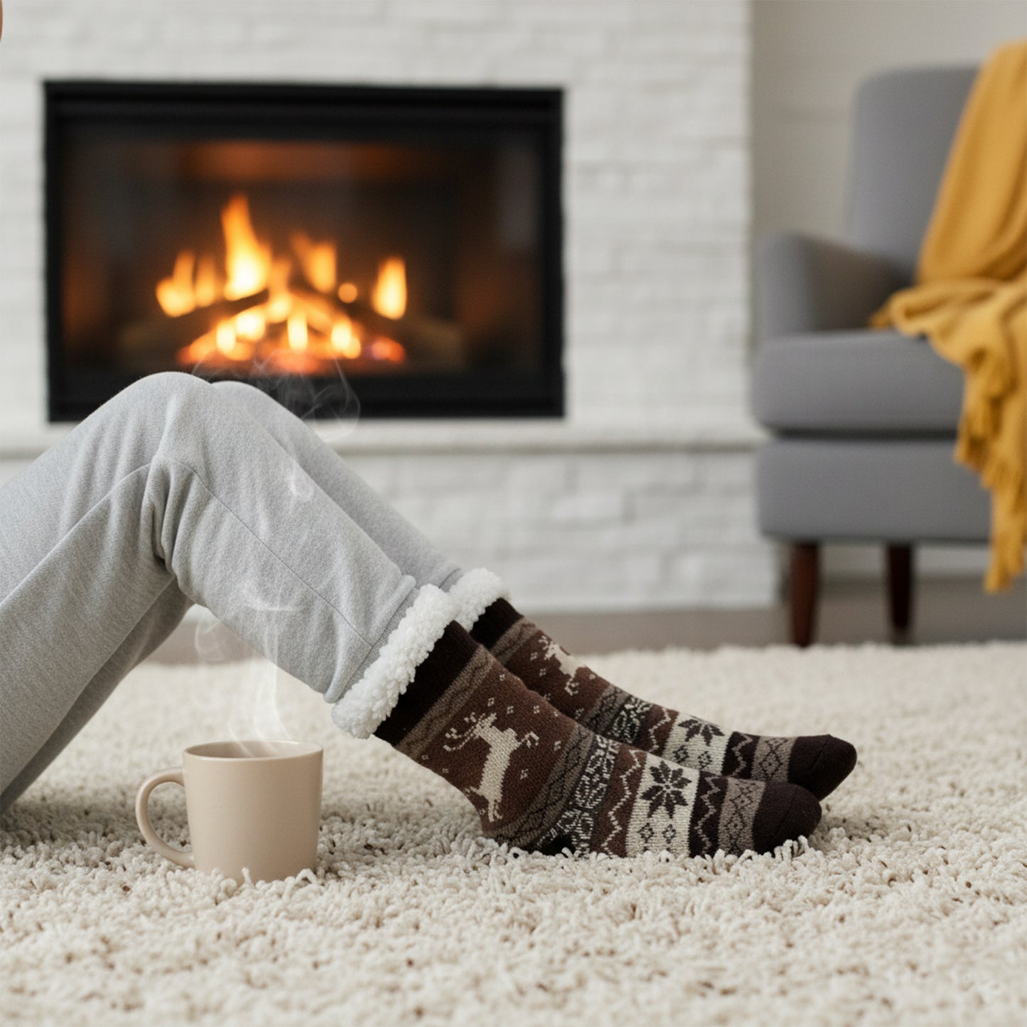 Kids Unisex Indoor Sherpa Lined Cosy Socks