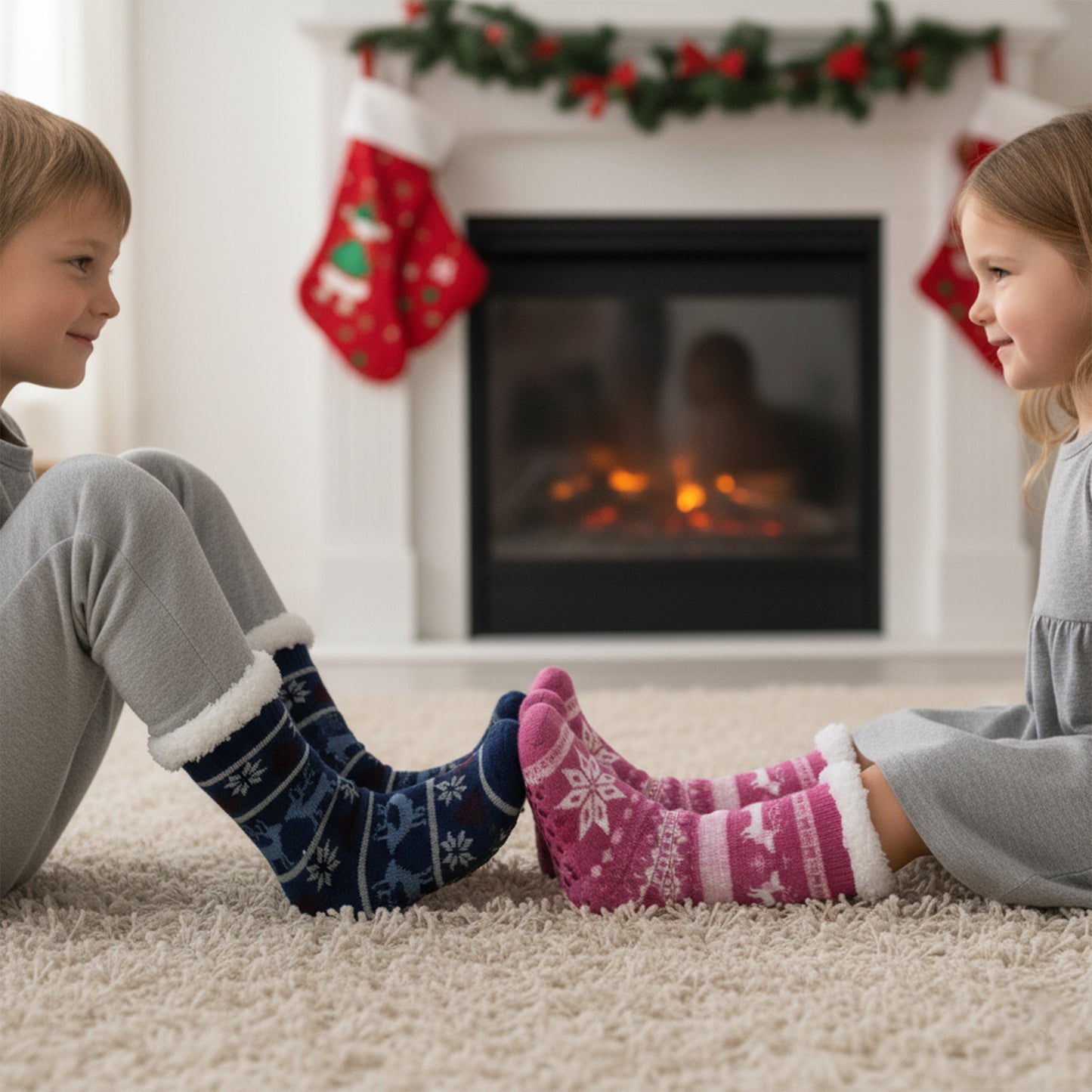 Kids Unisex Indoor Sherpa Lined Cosy Socks