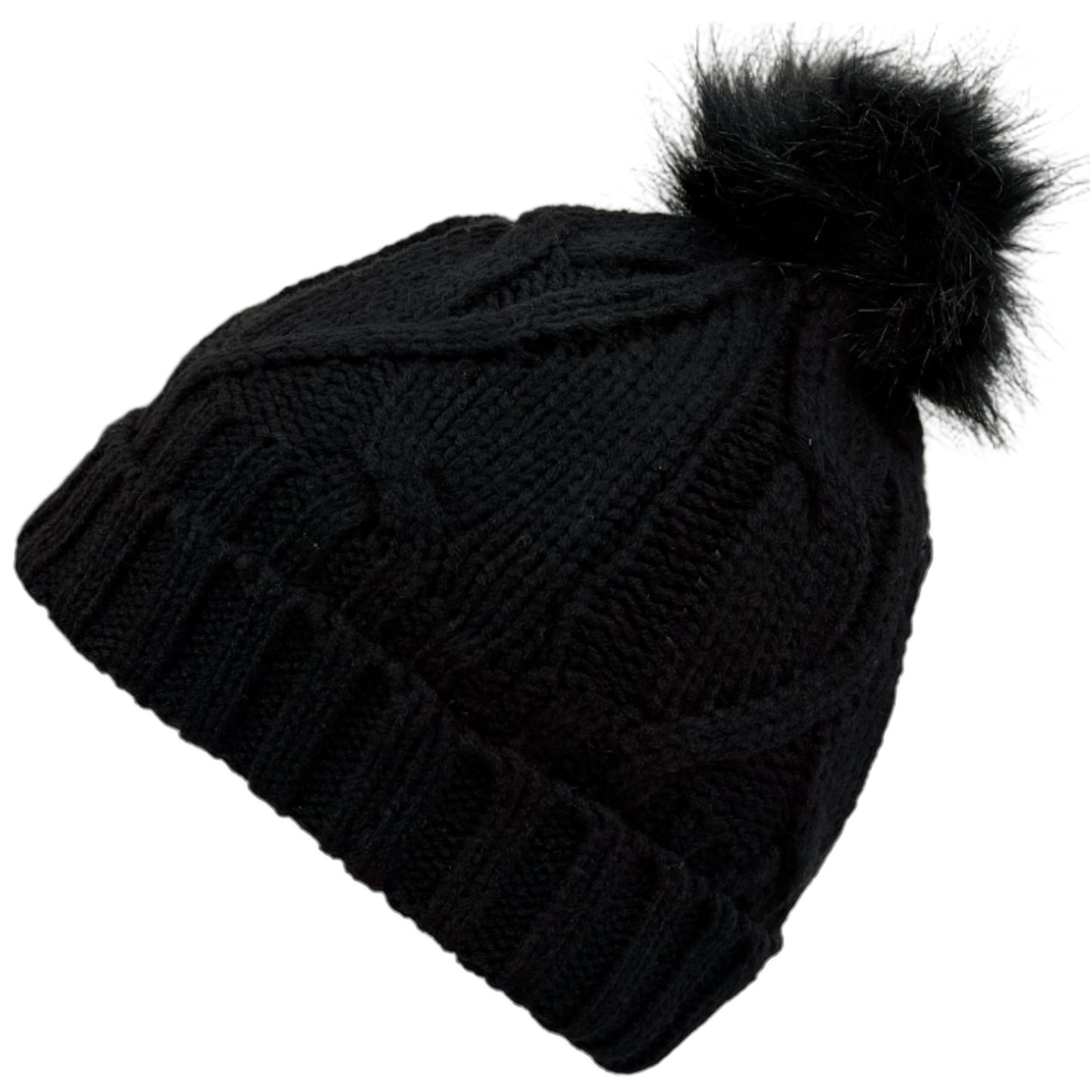 Ladies Thermal Fleece Lined Cable Knit Beanie Hat