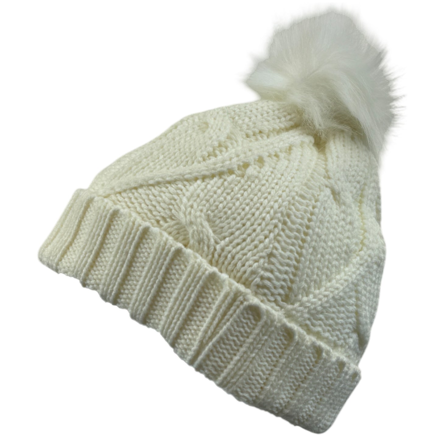 Ladies Thermal Fleece Lined Cable Knit Beanie Hat