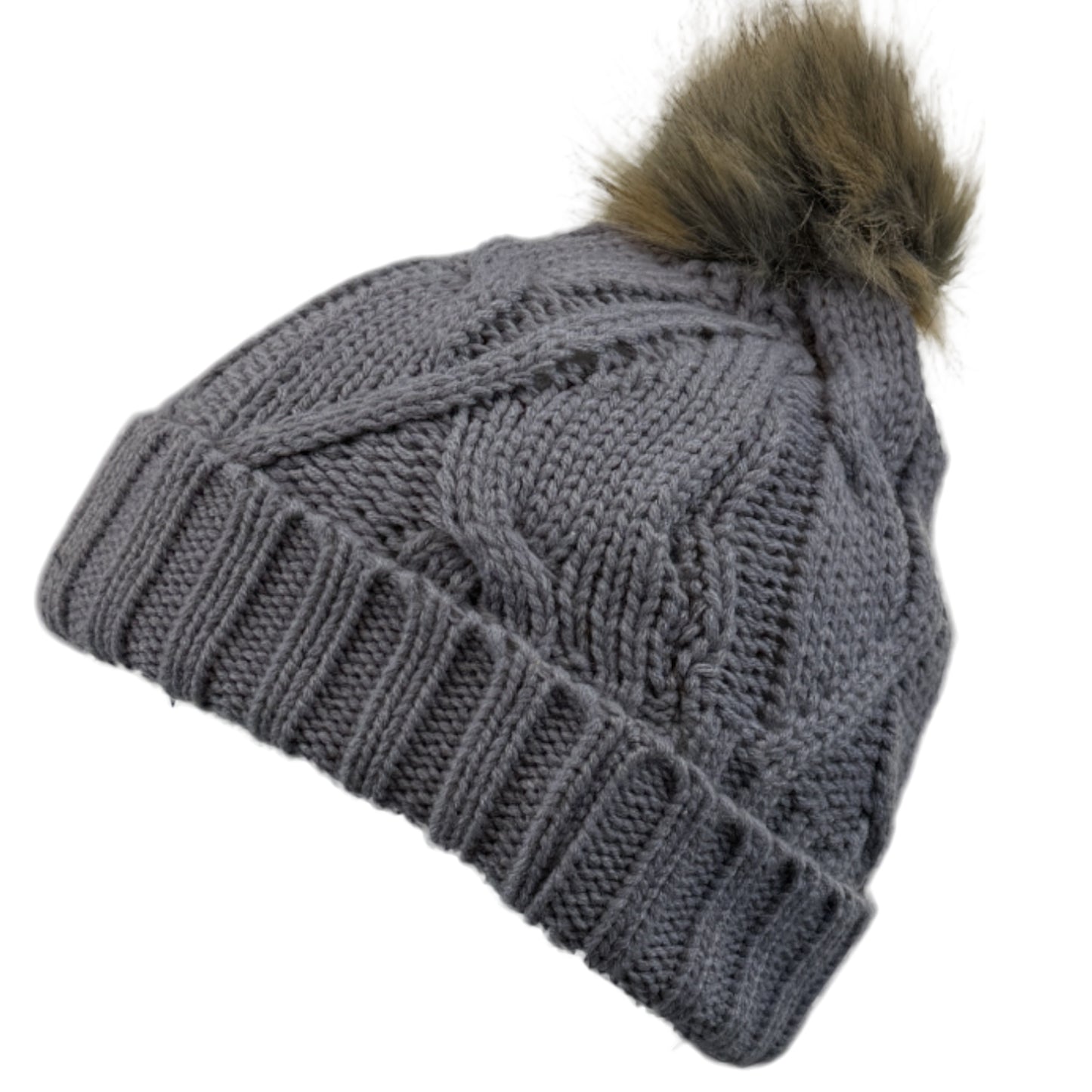 Ladies Thermal Fleece Lined Cable Knit Beanie Hat