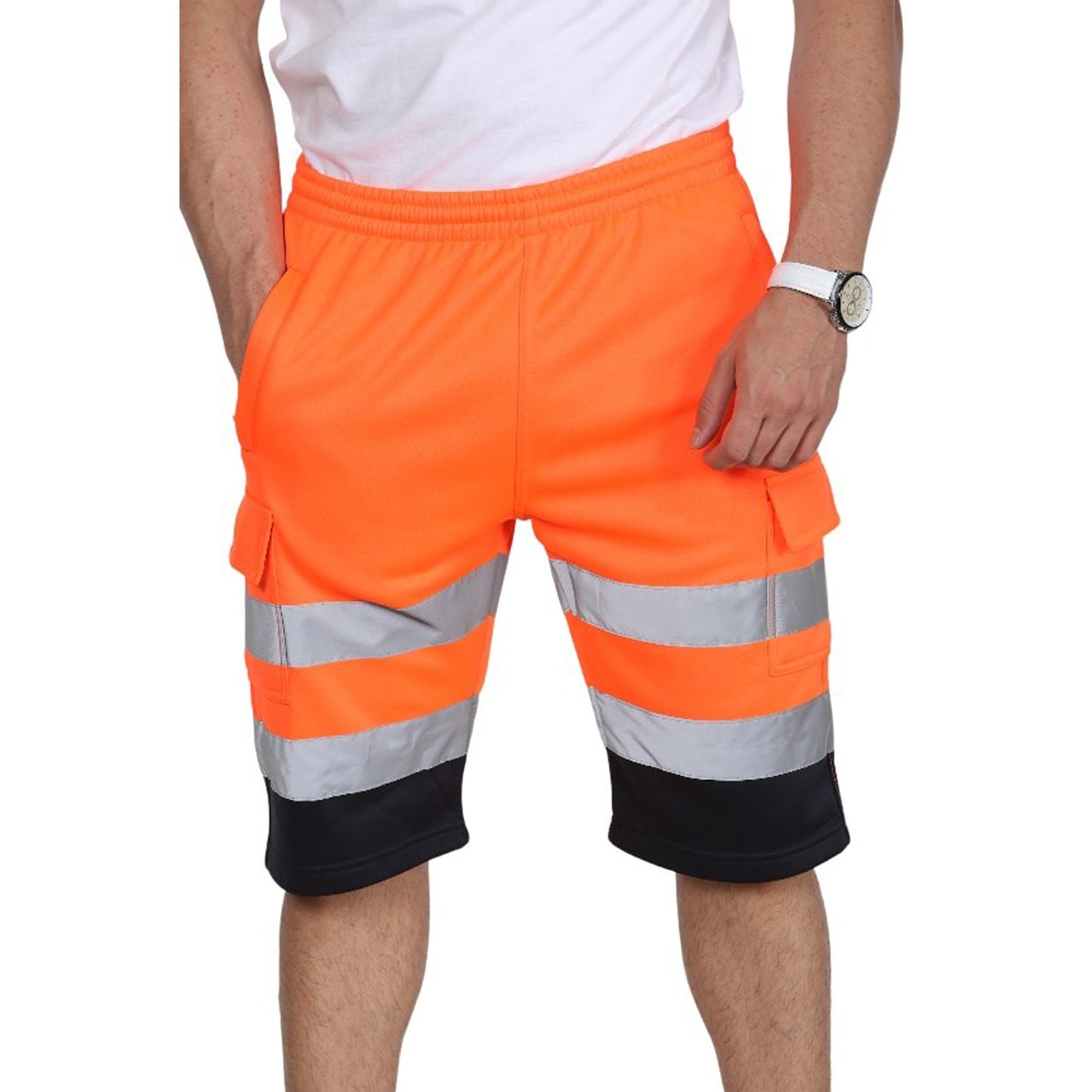 Mens Hi Vis Reflective Safety Cargo Fleece Shorts