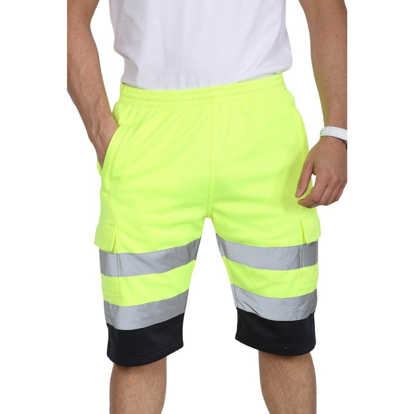 Mens Hi Vis Reflective Safety Cargo Fleece Shorts