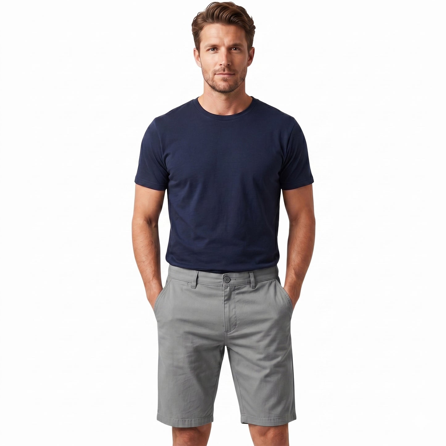 Men’s Regular Fit Chino Shorts – 100% Cotton Knee Length