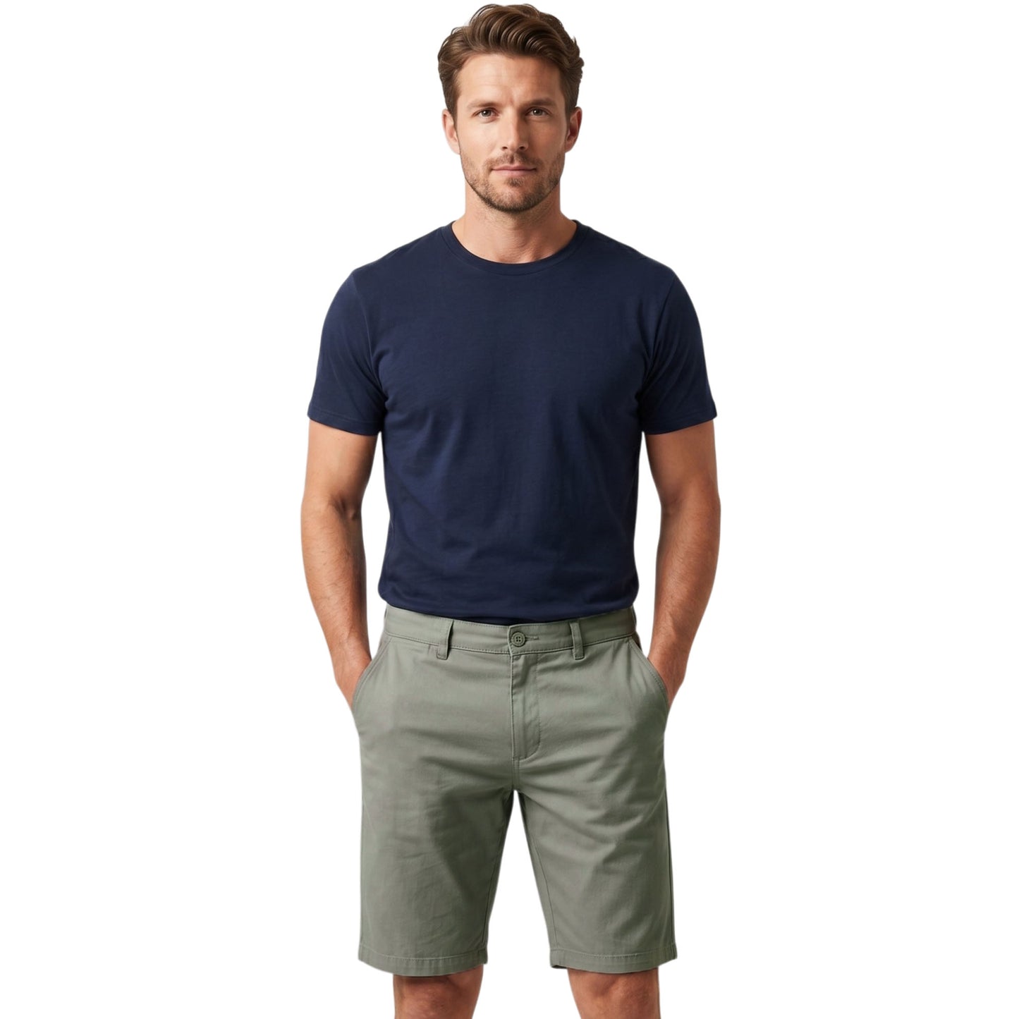 Men’s Regular Fit Chino Shorts – 100% Cotton Knee Length