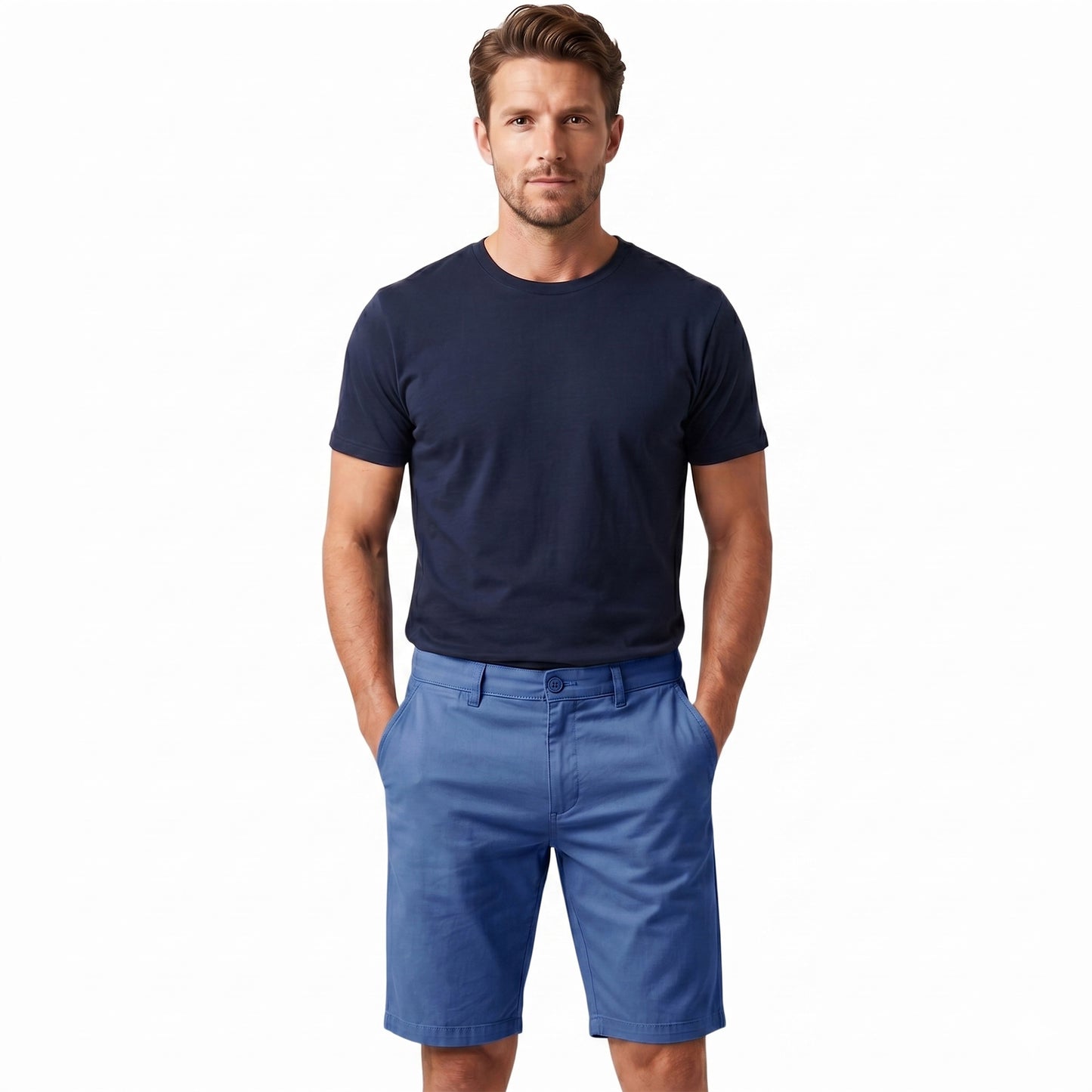 Men’s Regular Fit Chino Shorts – 100% Cotton Knee Length