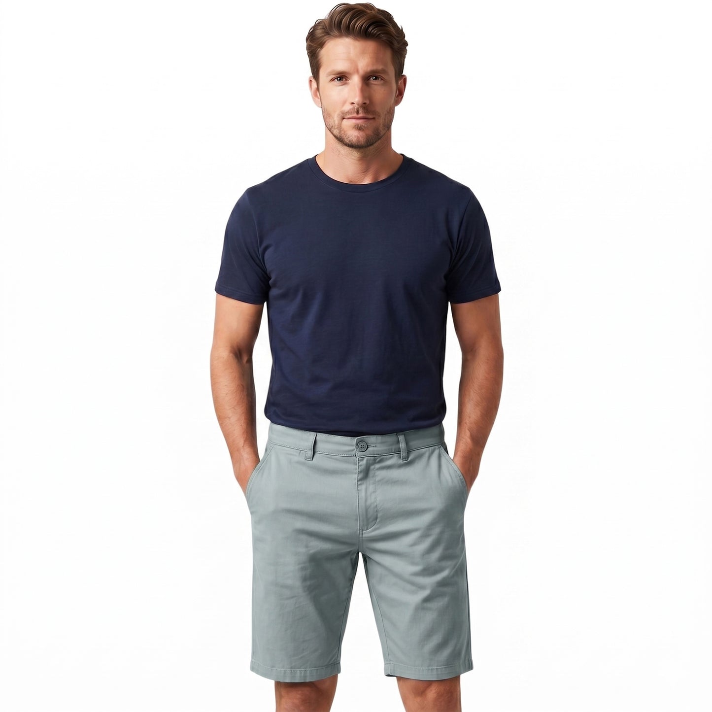 Men’s Regular Fit Chino Shorts – 100% Cotton Knee Length