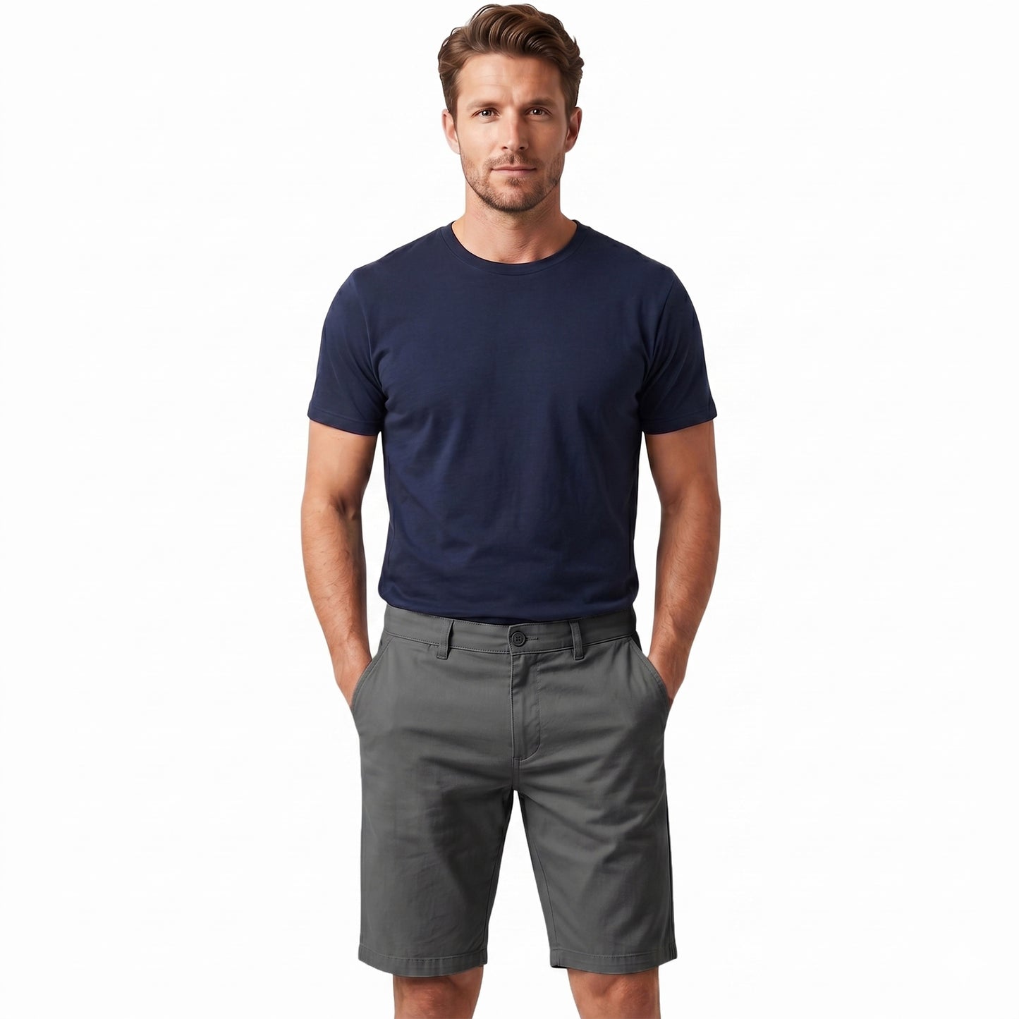 Men’s Regular Fit Chino Shorts – 100% Cotton Knee Length