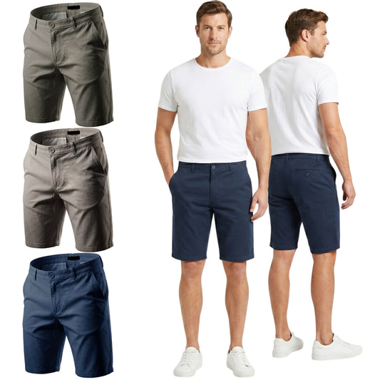 Men’s Regular Fit Chino Shorts – 100% Cotton Knee Length
