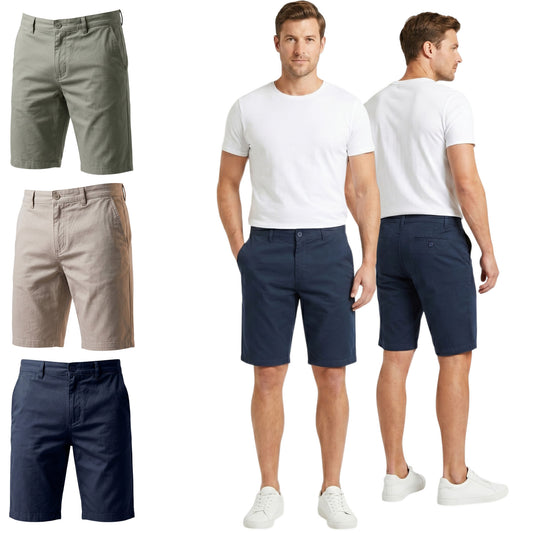 Men’s Regular Fit Chino Shorts – 100% Cotton Knee Length