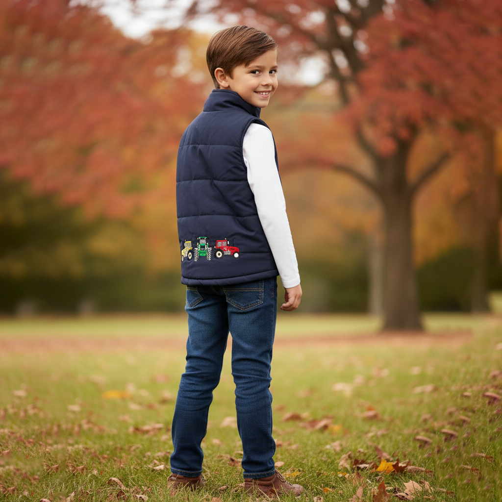 Unisex Kids Embroidered Tractor Pony Pheasant Padded Gilet