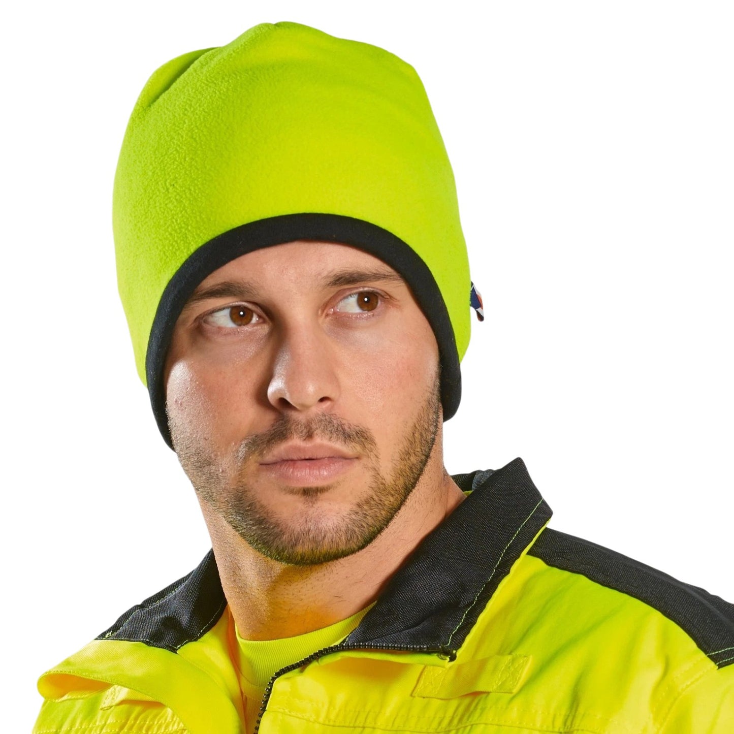 Reversible Hi-Vis Beanie Hat | HA14 Thermal Fleece Work Cap | Yellow/Black