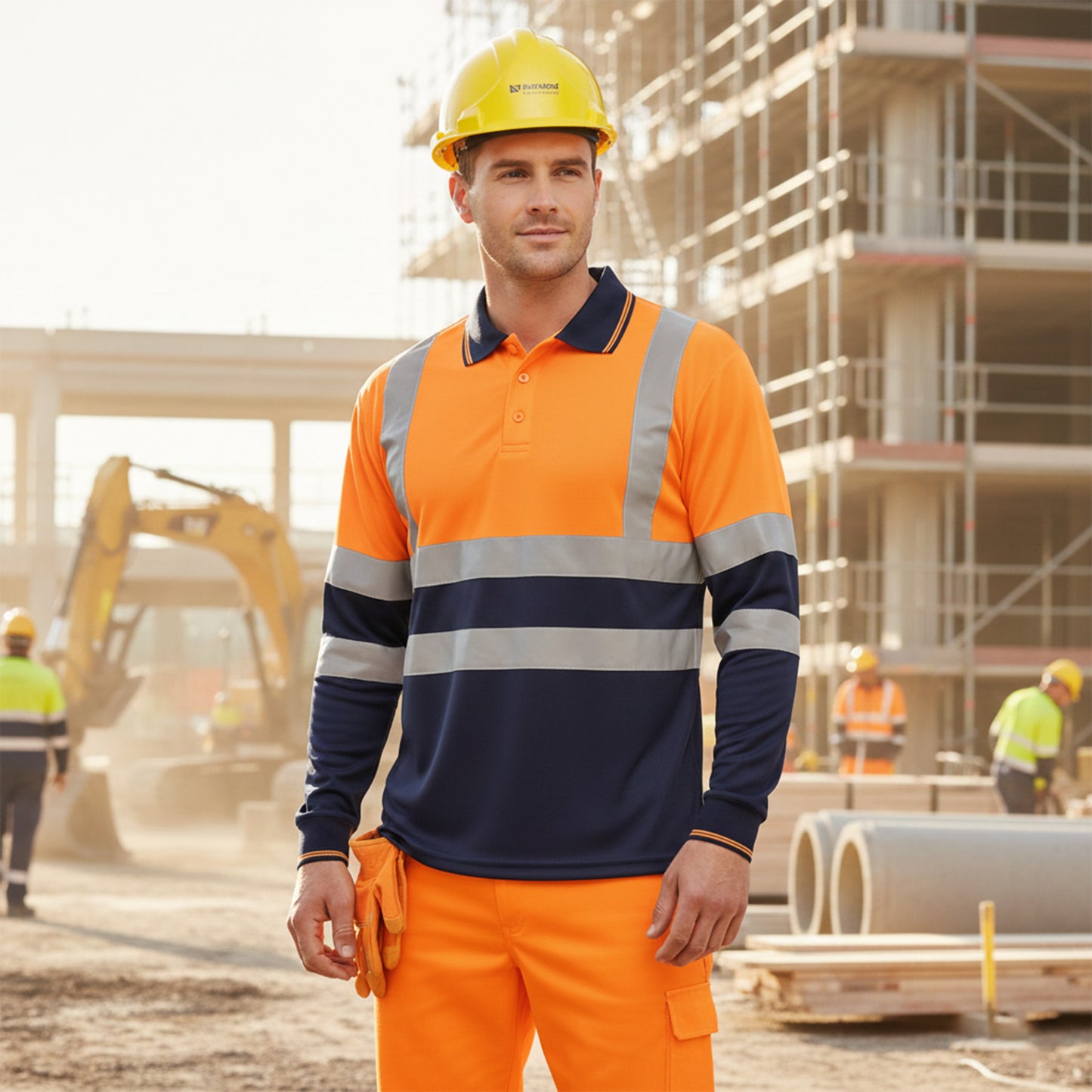 Mens Hi Vis Long Sleeve Polo Shirt