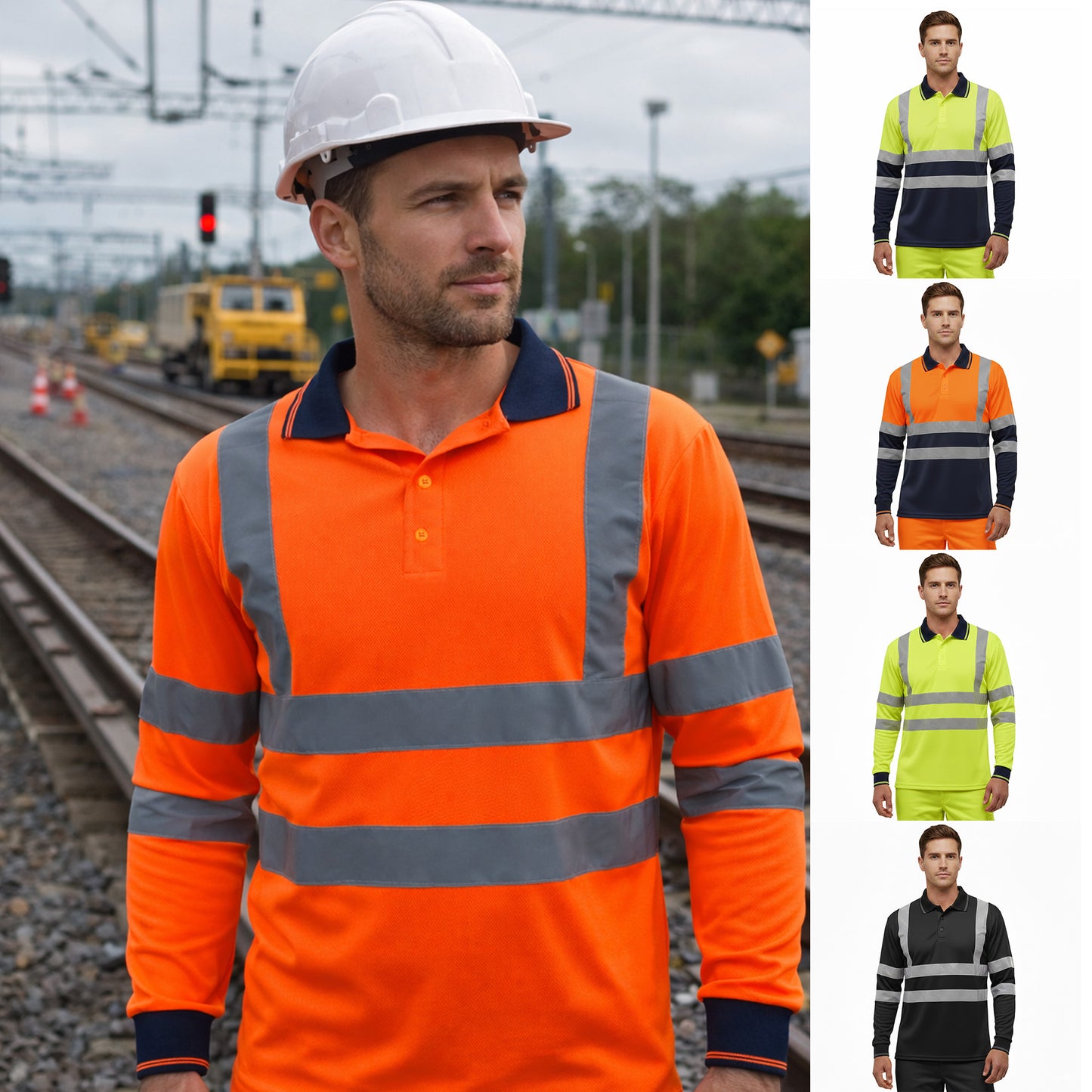 Mens Hi Vis Long Sleeve Polo Shirt