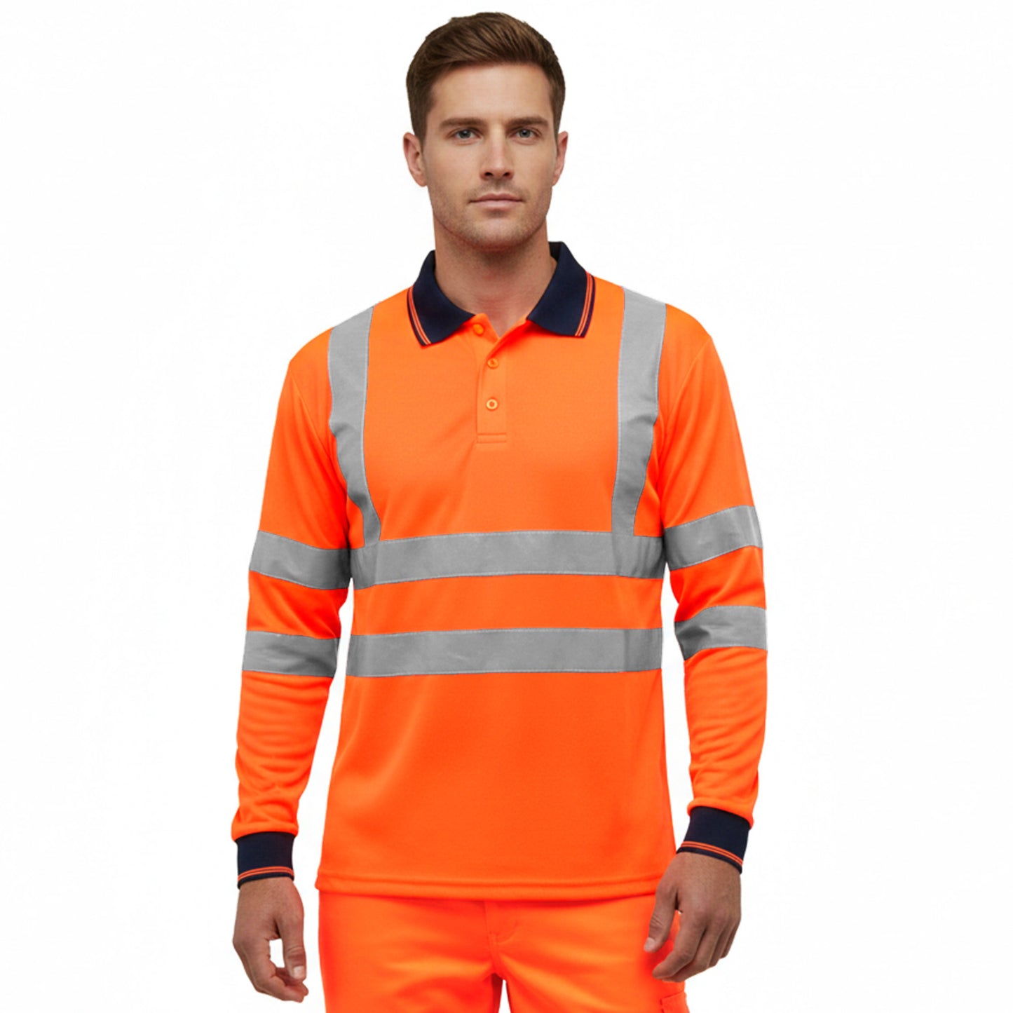 Mens Hi Vis Long Sleeve Polo Shirt