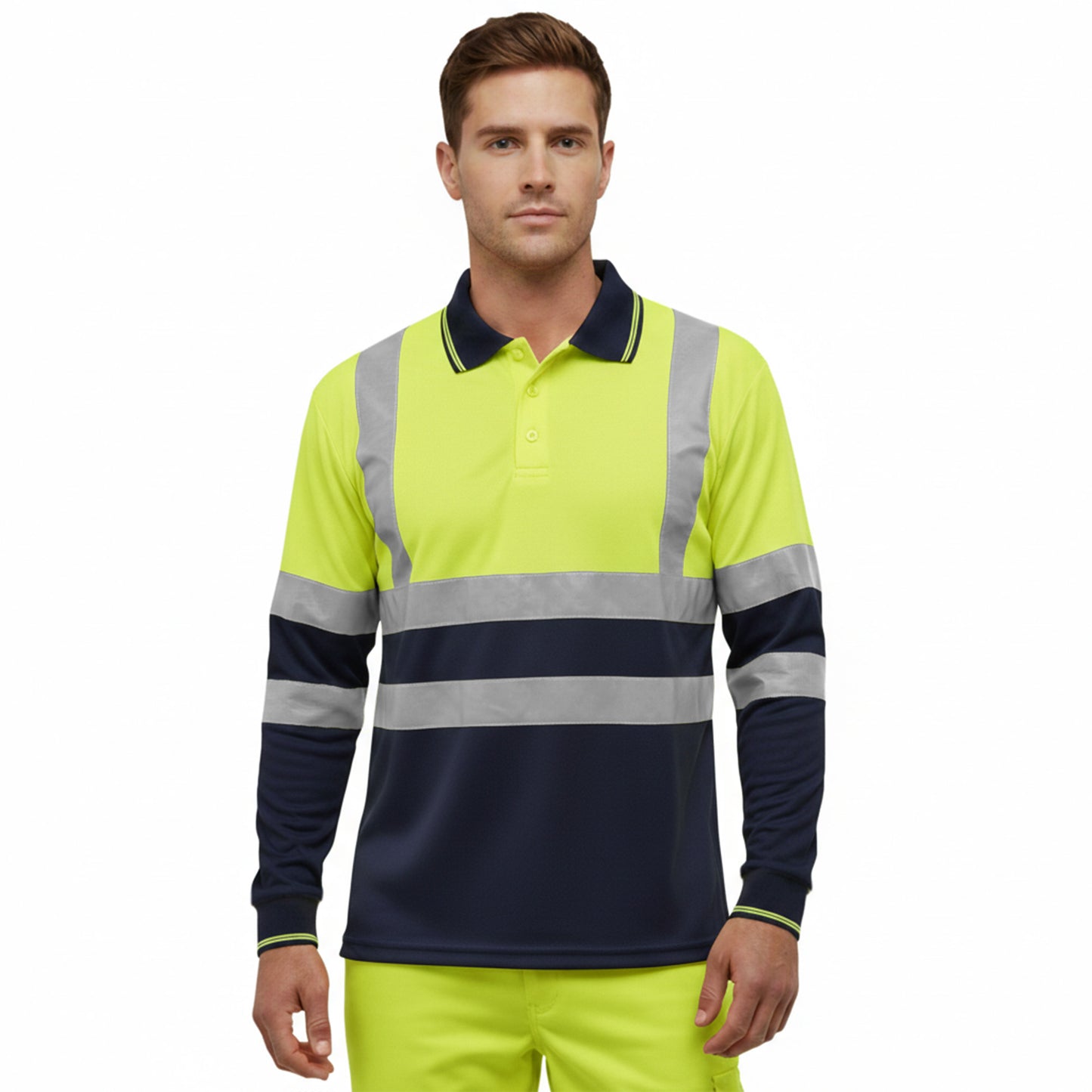 Mens Hi Vis Long Sleeve Polo Shirt