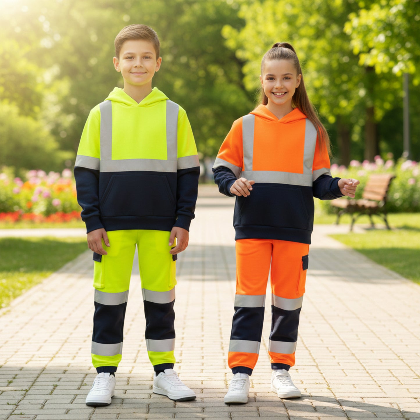 Kids Unisex Hi-Vis Reflective Pullover Hoodie | Two-Tone Safety Top