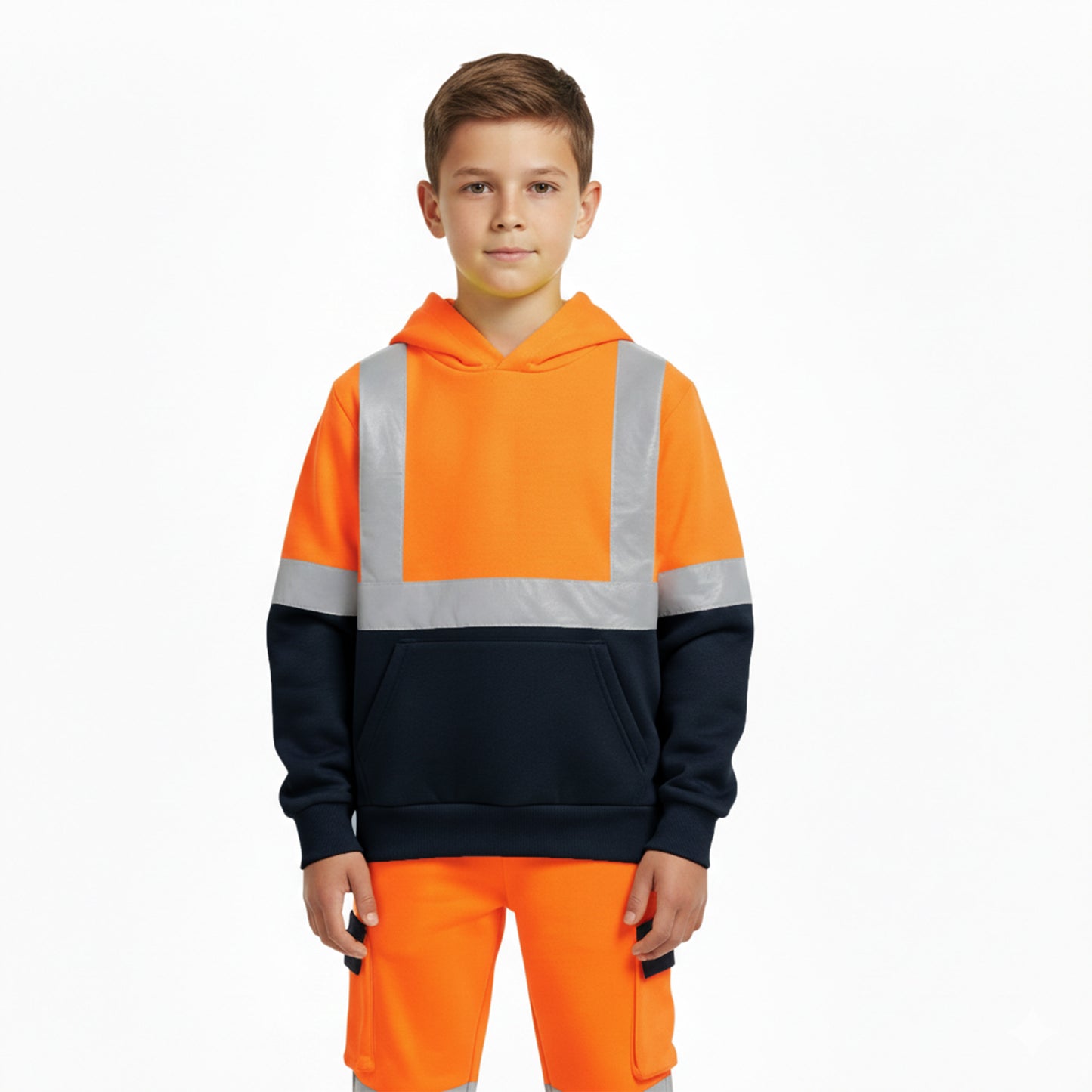 Kids Unisex Hi-Vis Reflective Pullover Hoodie | Two-Tone Safety Top