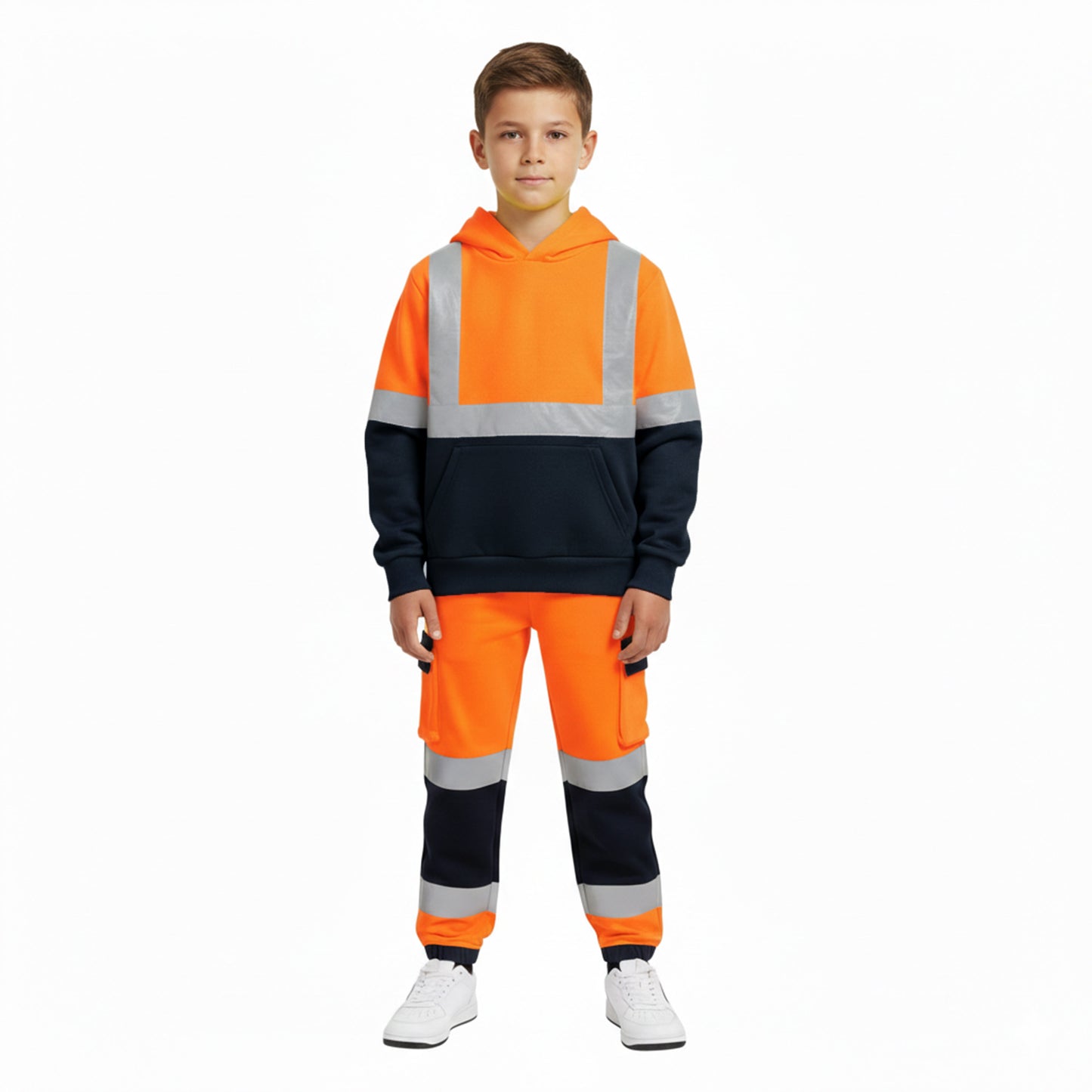Kids Unisex Hi-Vis Reflective Pullover Hoodie | Two-Tone Safety Top