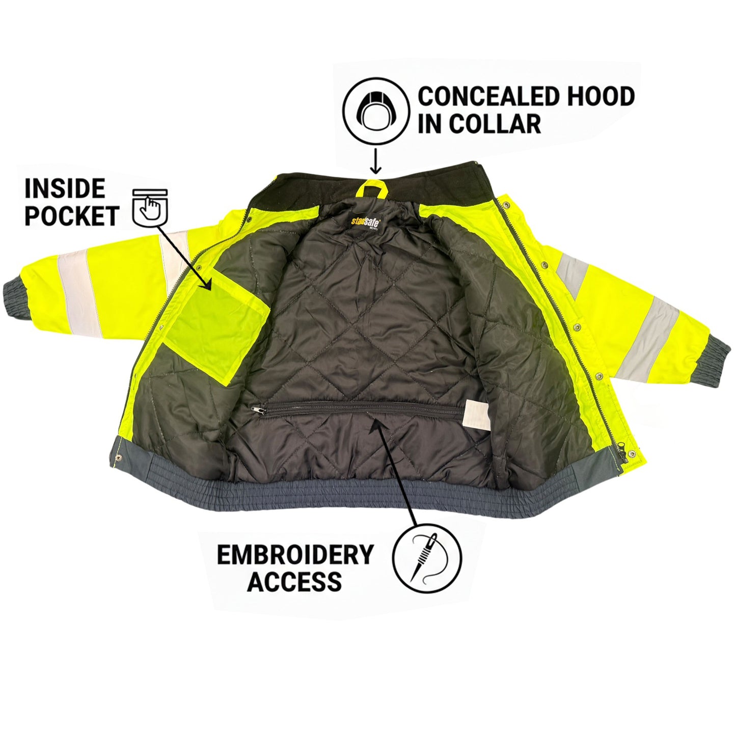 Kids Unisex Premium Waterproof Hi-Vis Bomber Jacket