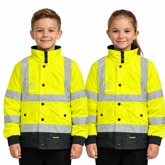 Kids Unisex Premium Waterproof Hi-Vis Bomber Jacket