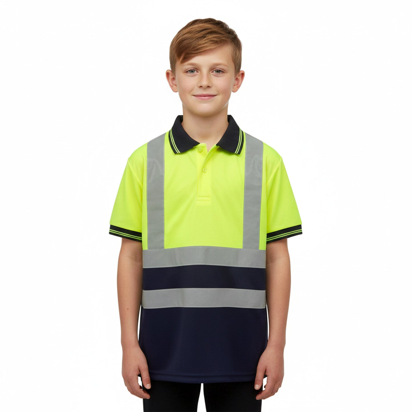 Kids Unisex Hi-Vis Polo Top | Short Sleeve Two-Tone Reflective T-Shirt