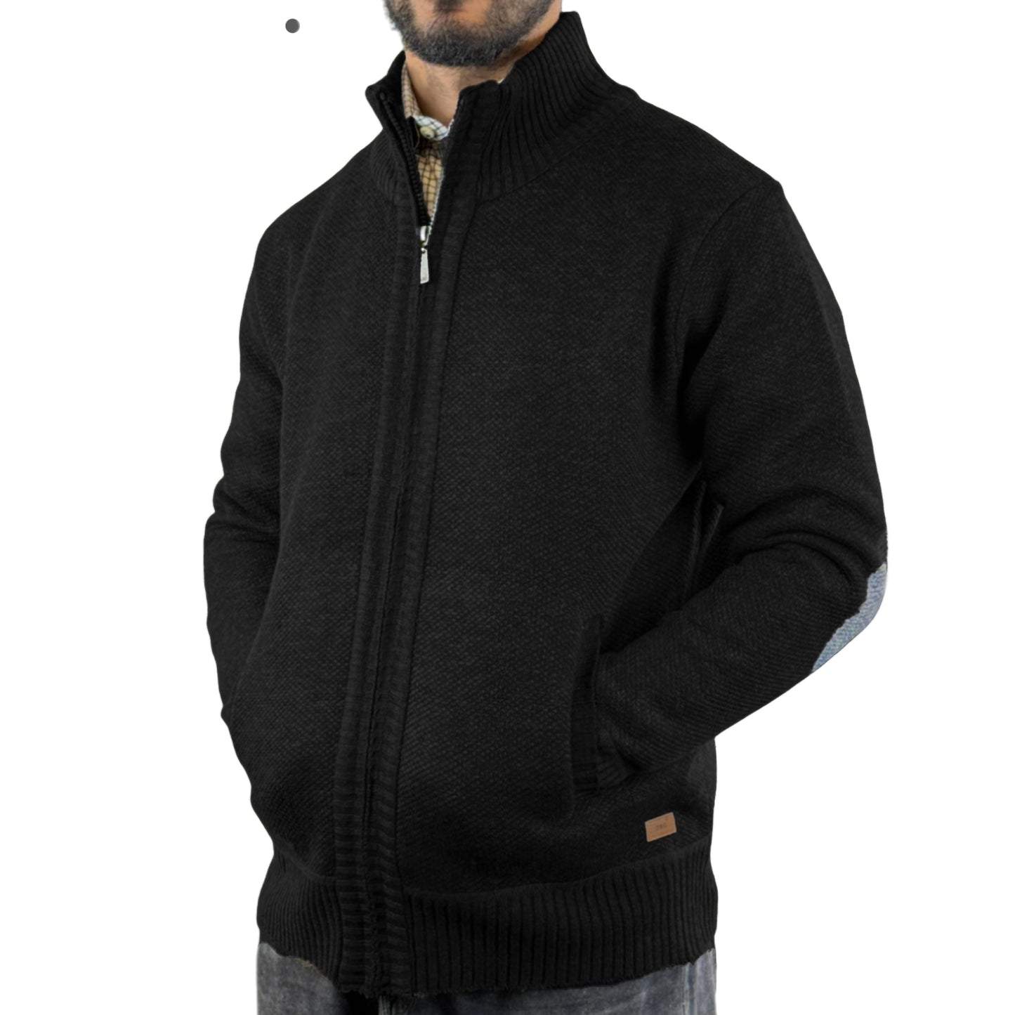 Men Knitted Fleece Lined Zip Up Cardigan