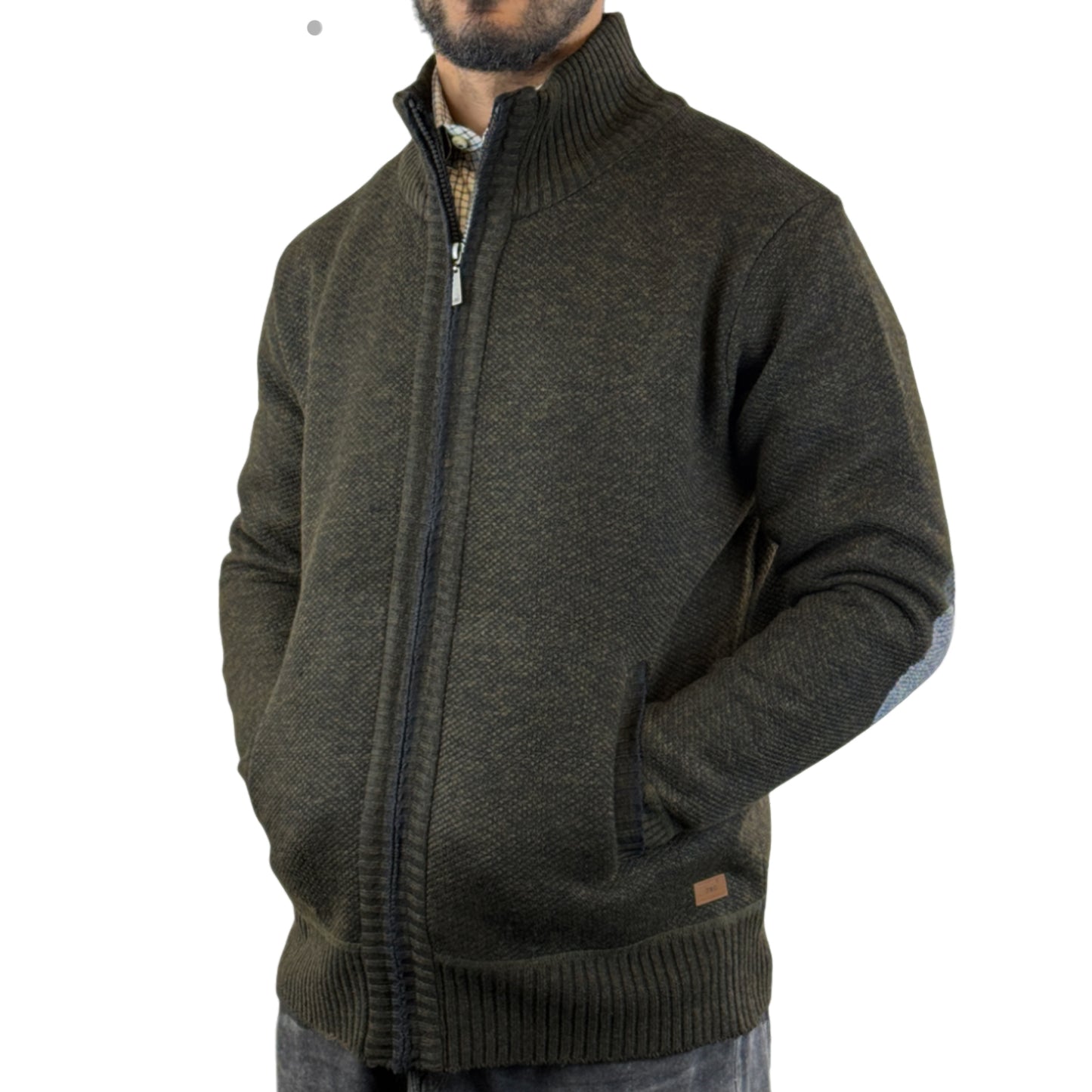 Men Knitted Fleece Lined Zip Up Cardigan