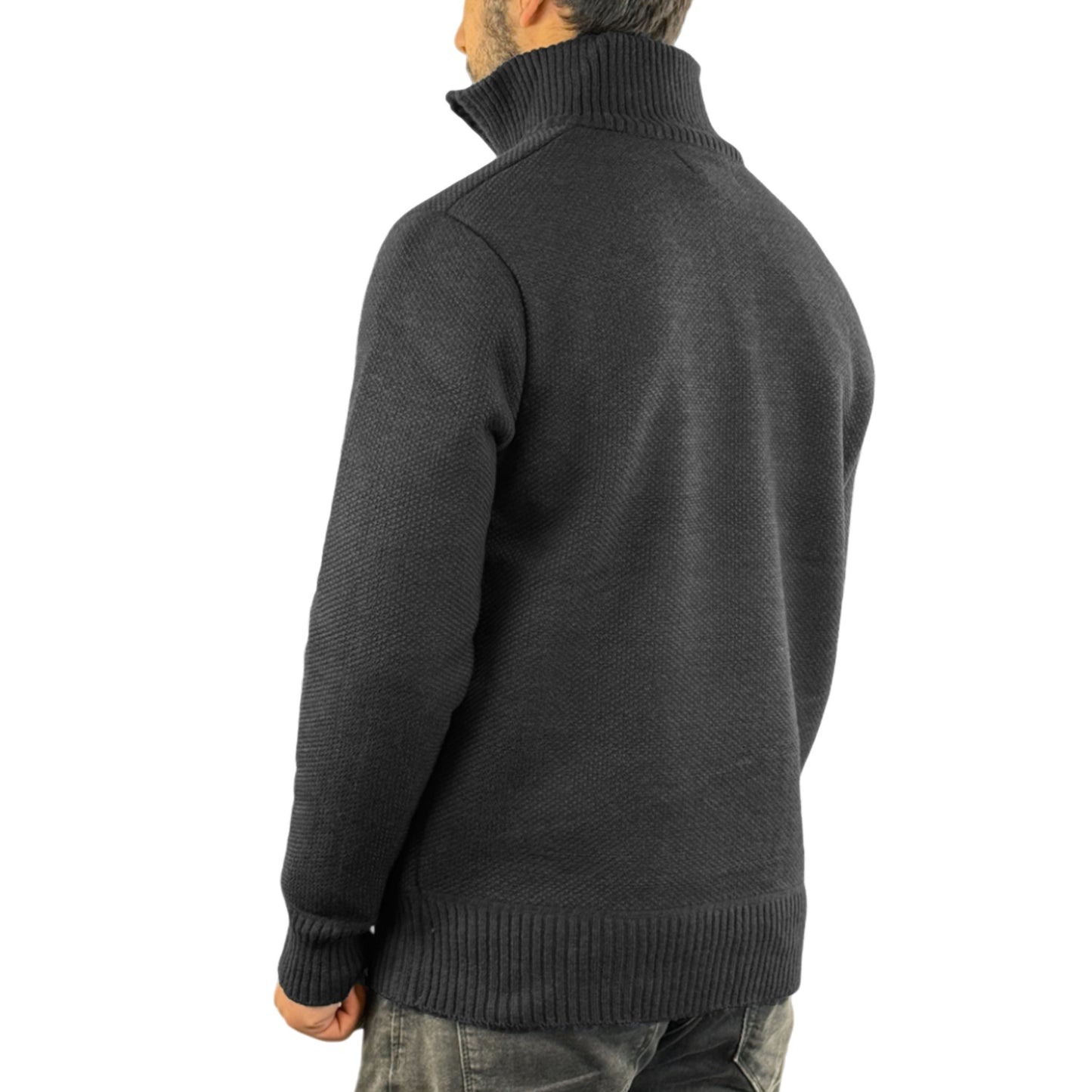 Mens Knitted Fleece Lined Zip Neck Sweater