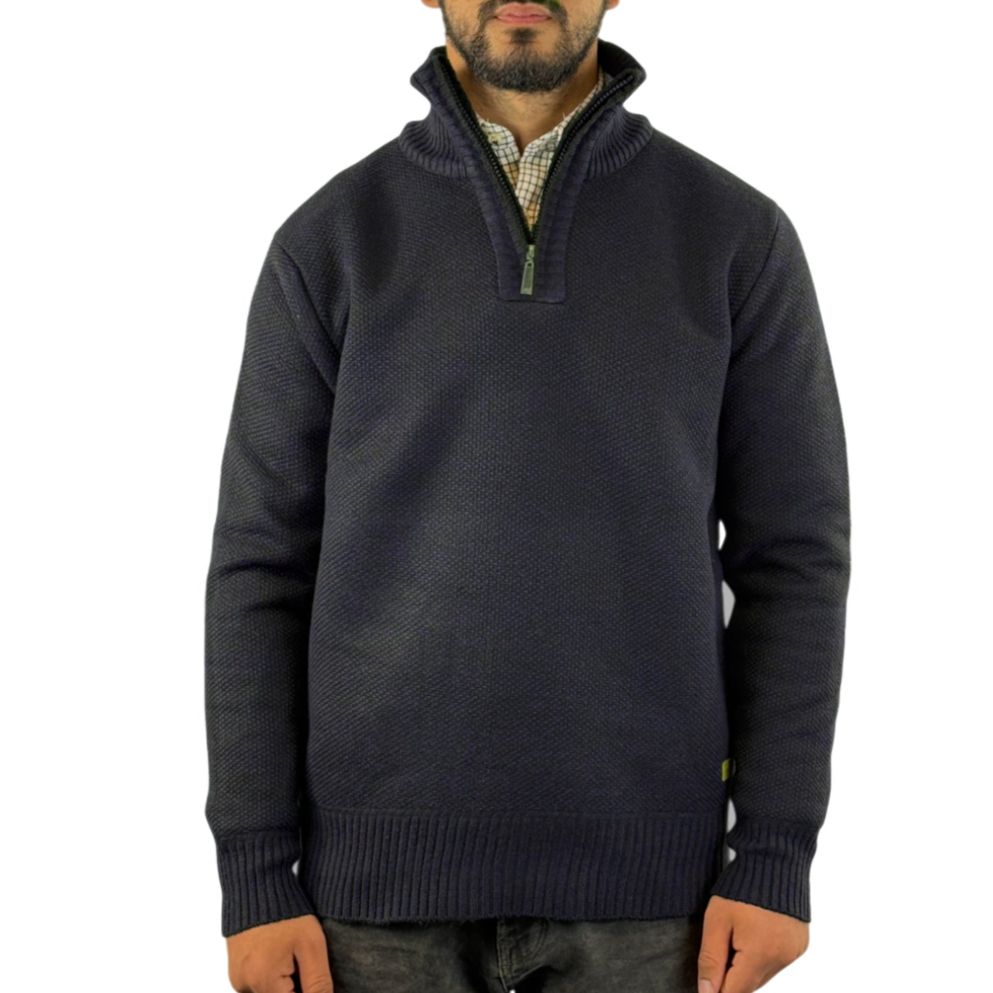 Mens Knitted Fleece Lined Zip Neck Sweater