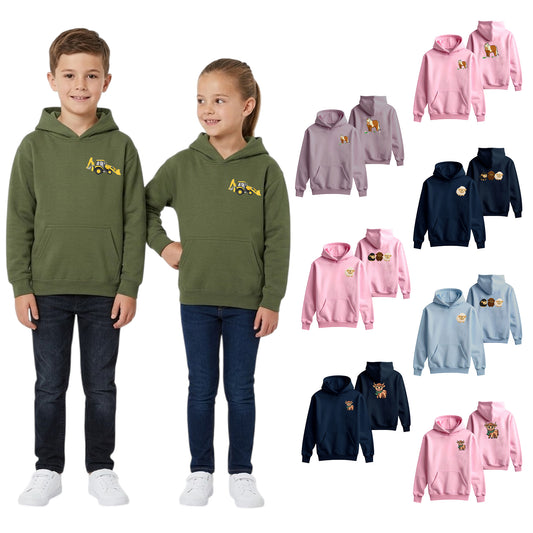 Unisex Kids Embroidered Hoodie | Sheep | Pony | Cow | Digger