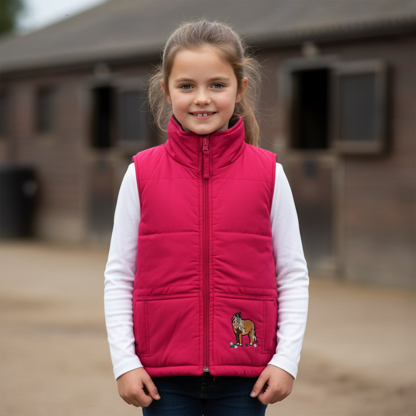 Unisex Kids Embroidered Tractor Pony Pheasant Padded Gilet