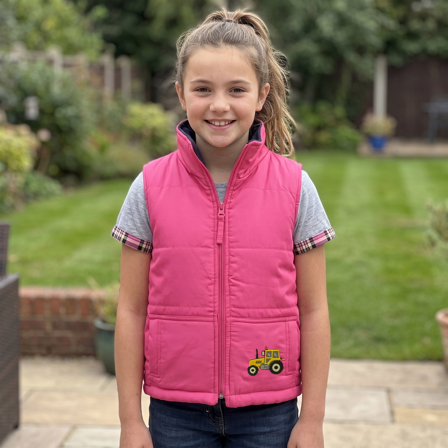 Unisex Kids Embroidered Tractor Pony Pheasant Padded Gilet