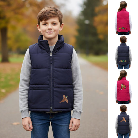 Unisex Kids Embroidered Tractor Pony Pheasant Padded Gilet