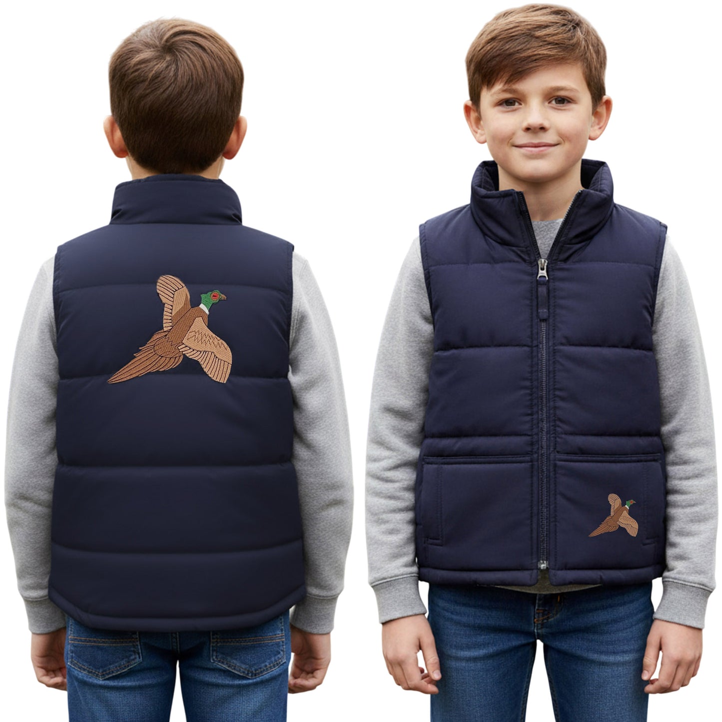 Unisex Kids Embroidered Tractor Pony Pheasant Padded Gilet