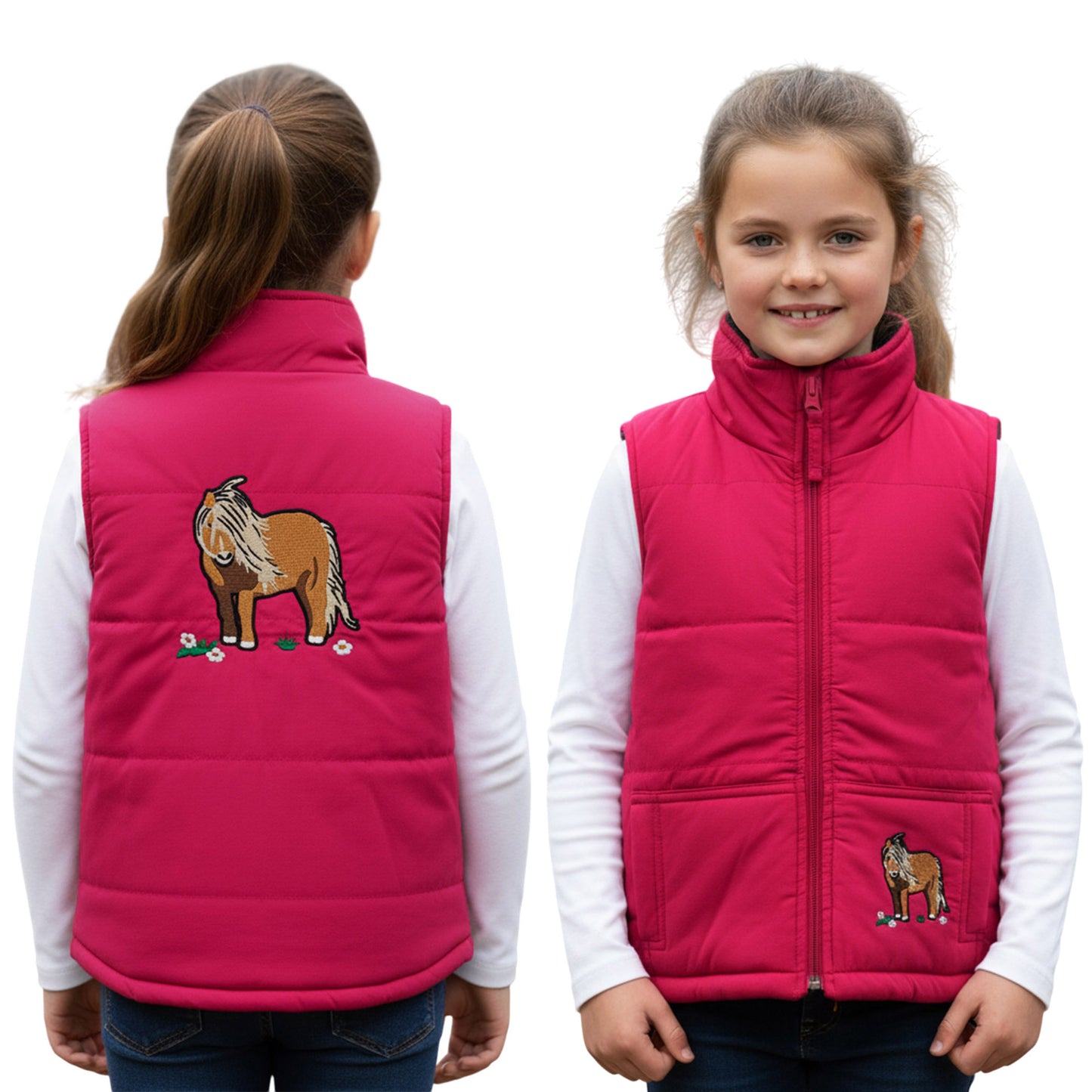 Unisex Kids Embroidered Tractor Pony Pheasant Padded Gilet
