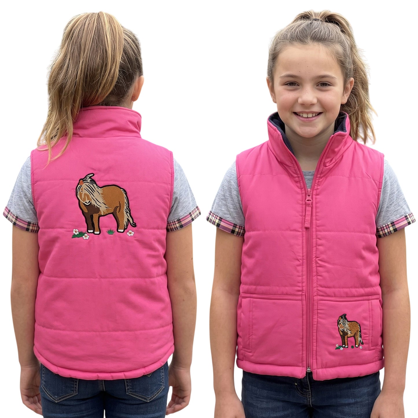 Unisex Kids Embroidered Tractor Pony Pheasant Padded Gilet