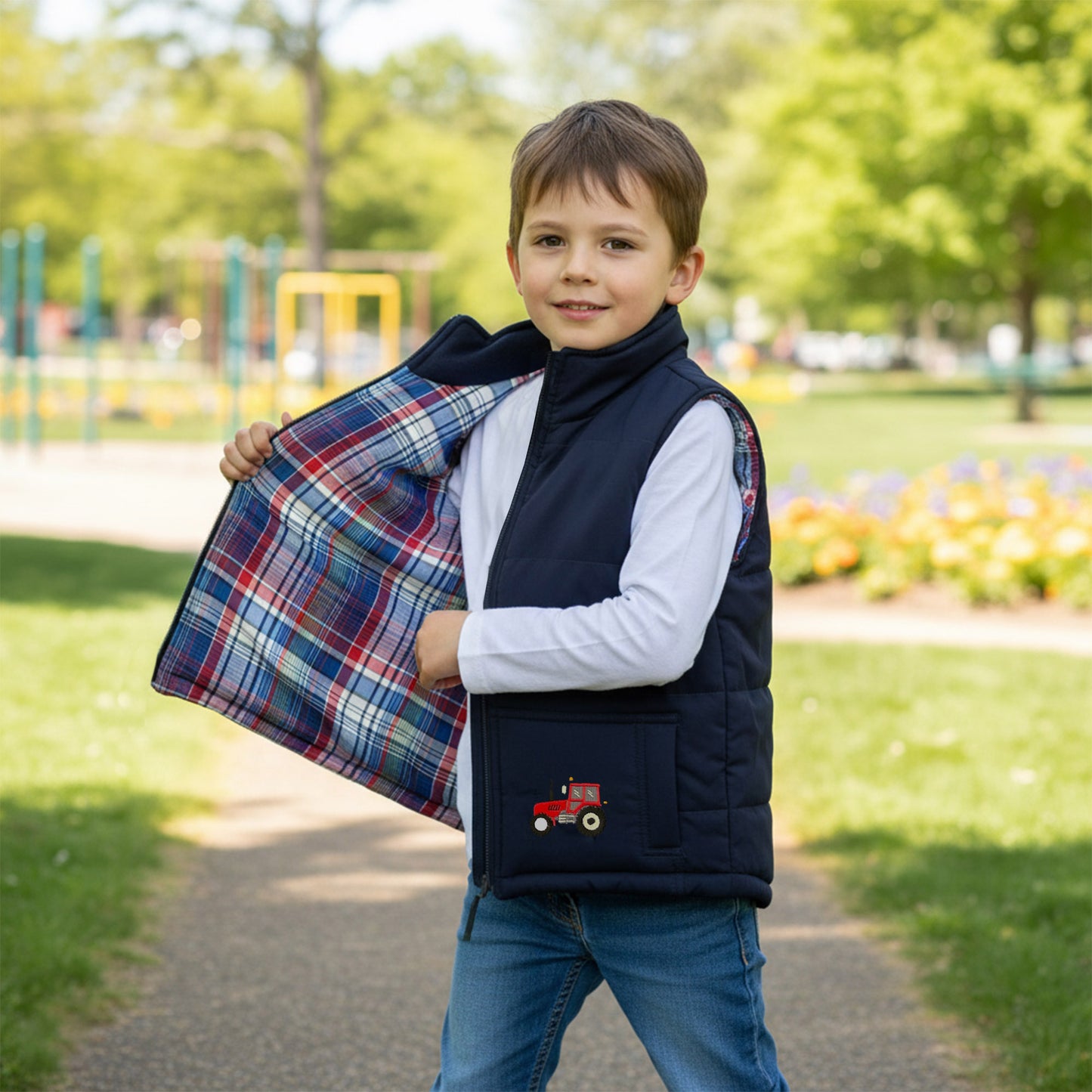 Unisex Kids Embroidered Tractor Pony Pheasant Padded Gilet
