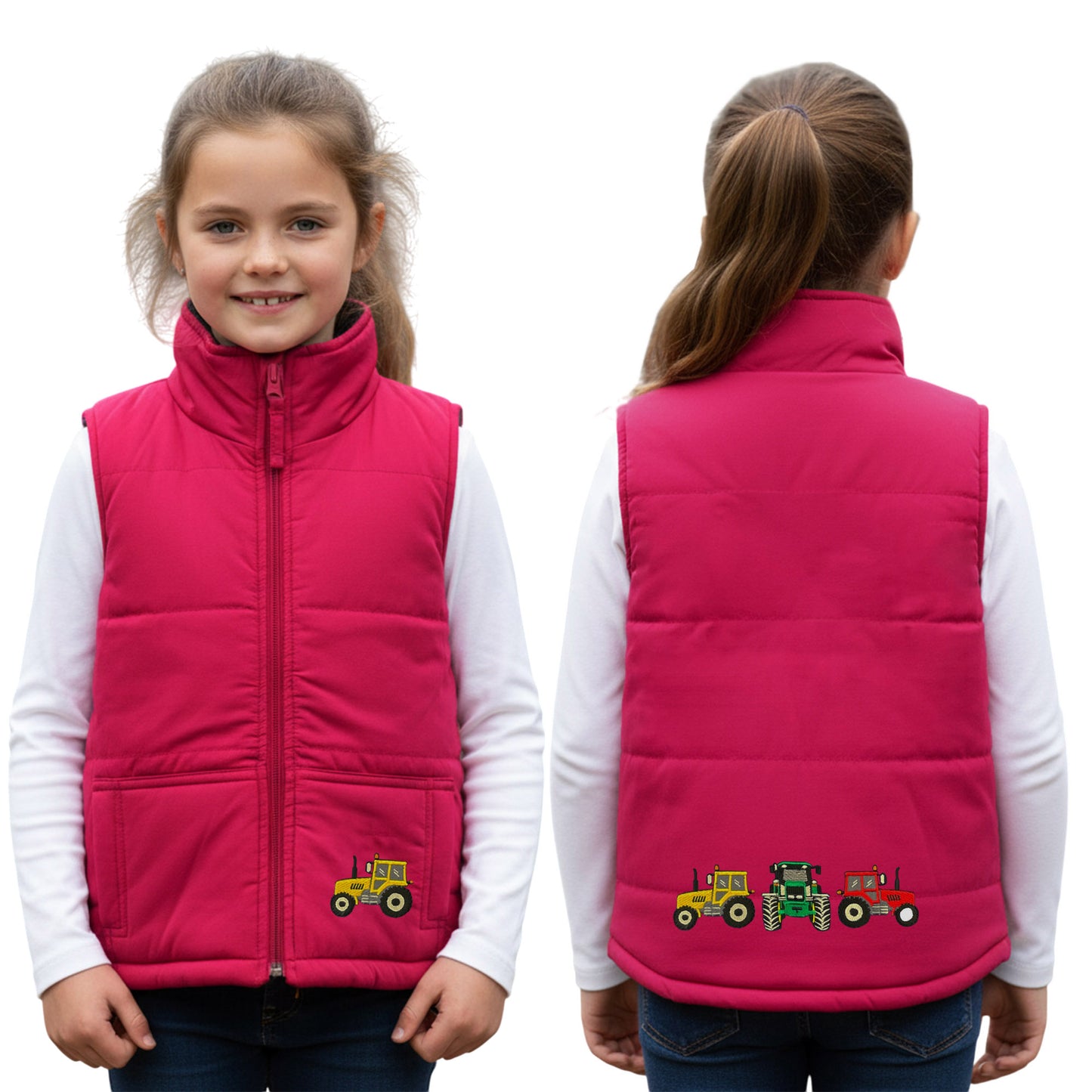 Unisex Kids Embroidered Tractor Pony Pheasant Padded Gilet