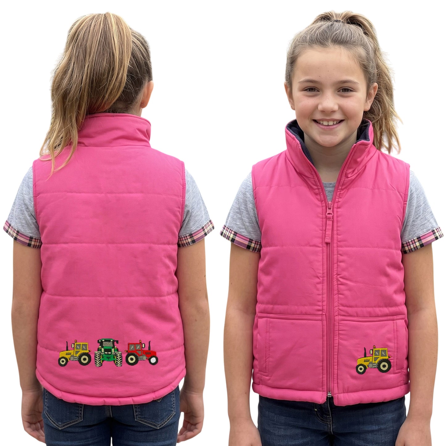 Unisex Kids Embroidered Tractor Pony Pheasant Padded Gilet