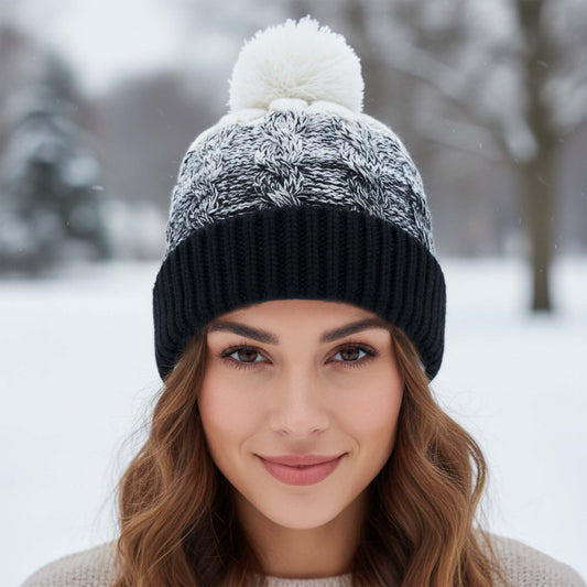 Women’s Waterproof Sherpa Fleece Lined Cable Knit Bobble Beanie Hat