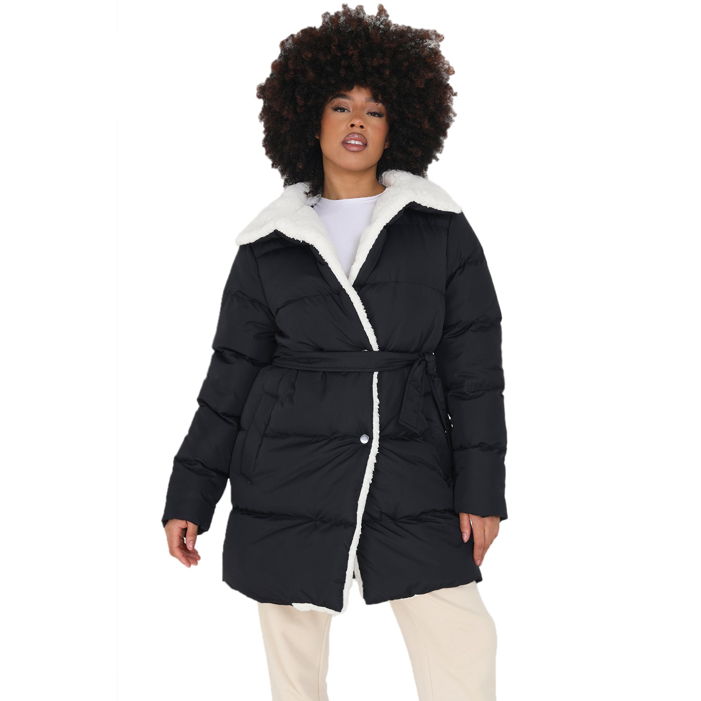 Ladies DEANNE Padded Jacket with Waist Tie Belt